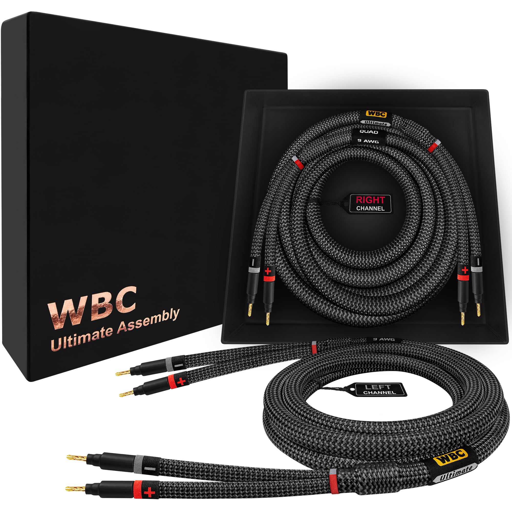 Worlds Best Cables 12 Foot Ultimate   9 Awg   Ultra Pure Ofc   Premium Audiophile Hifi Speaker Cable Pair With Eminence Gold Banana Plugs & Carbon Tweed Jacket