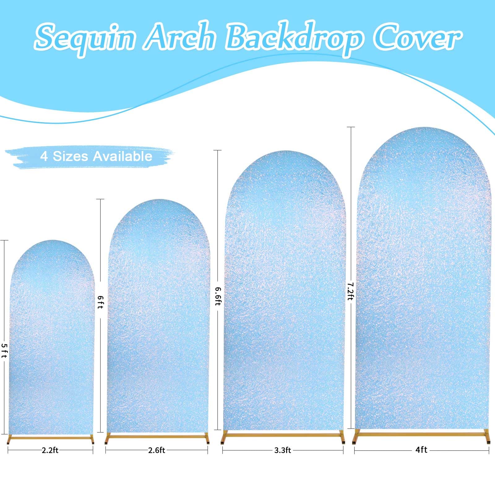 7.2Ft Wedding Arch Cover Mermaid Blue Spandex Fitted Arch Covers Sequin Fabric Backdrop Covers For Party Birthday Baby Shower De