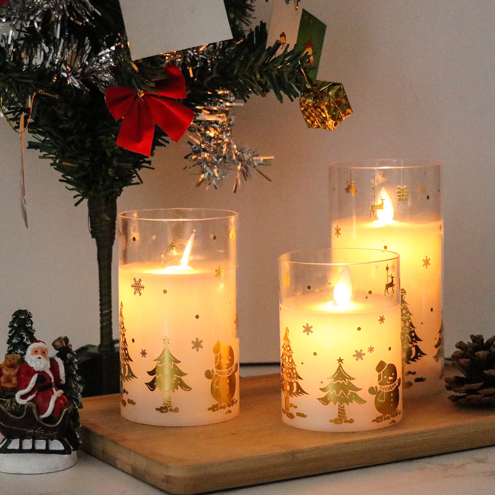 Dromance Christmas Battery Operated Flameless Candles Flickering Remote And Timer Glass Led Pillar Candles Moving Wick Real Wax