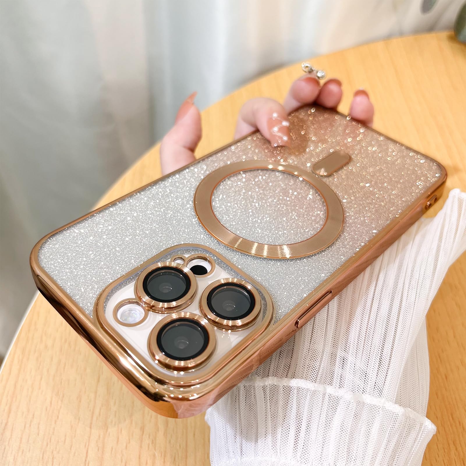 Illians Case For Iphone 14 Pro Max (Compatible With Magsafe) Camera Lens Protector Glitter Bling Plating Case Shockproof Protect