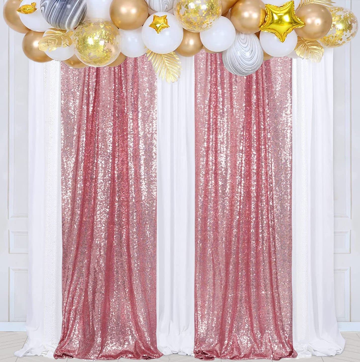Poise3Ehome Fuchsia Pink Sequin Backdrop Curtains, 2 Panels Sequin Backdrop, 2Ftx8Ft Sequin Curtains For Party Wedding Sequence