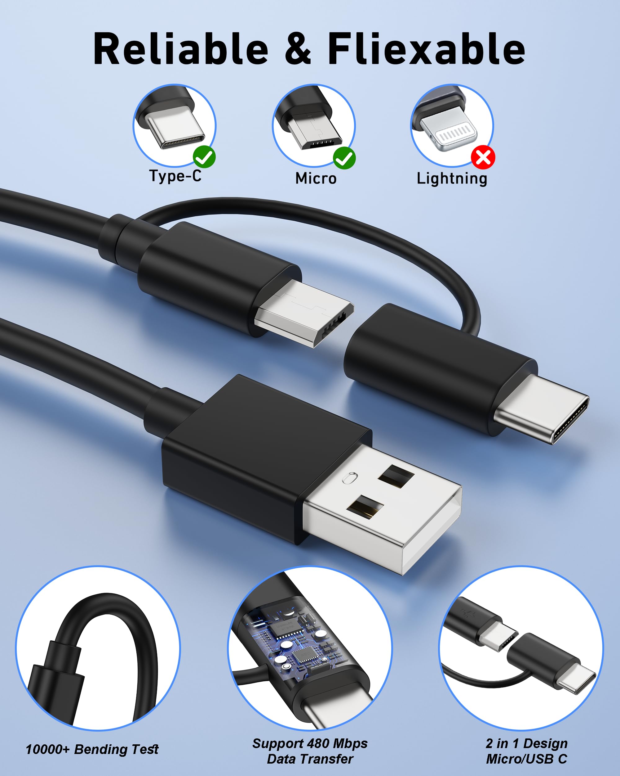 2In1 Tablet Charger Cord Replacement For All Amazons Kindle Fire Hd 6 7 8 10, Kids E Reader, Oasis Paperwhite, Tv Stick, Samsung