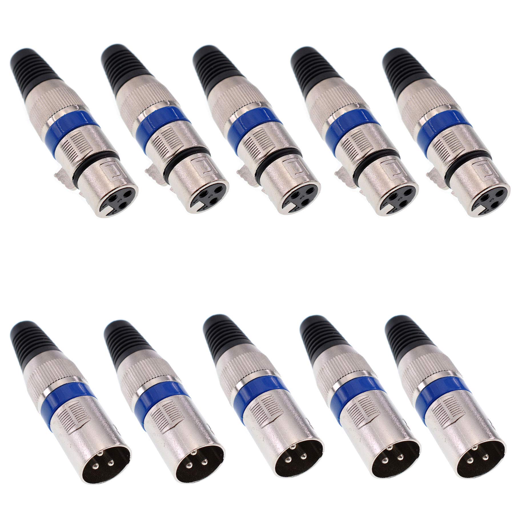 Oiyagai 5 Pairs 3 Pin Xlr Connectors Male And Female Microphone Mic Cable Plug Connector Audio Socket, 10 Pack
