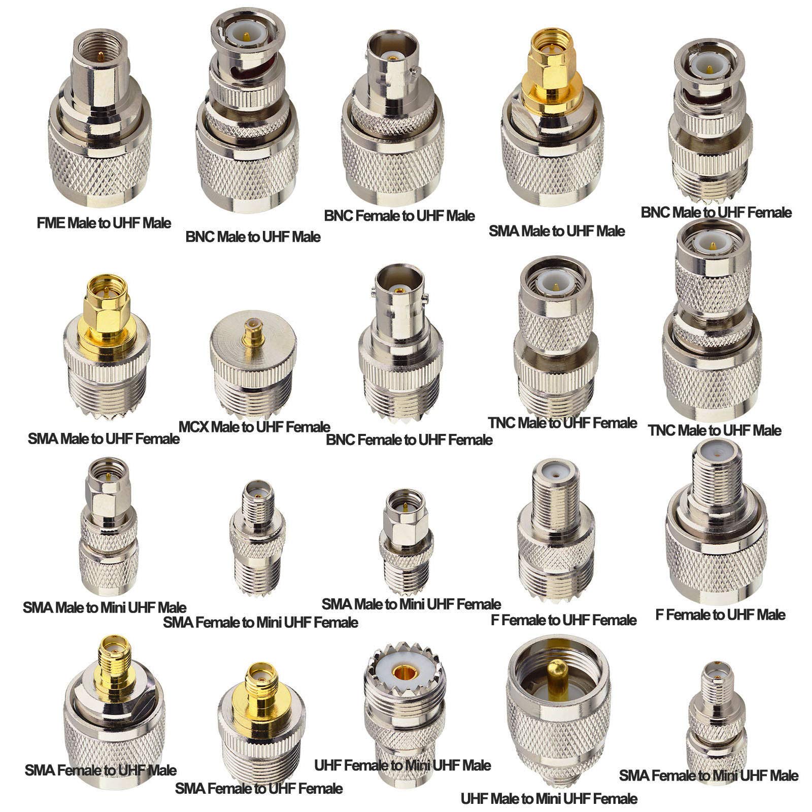 Onelinkmore 20 Type Set Uhf Pl259 So239 Mini Uhf Adapter Kits Uhf To Sma Bnc Mcx Fme F Tnc Mini Uhf Rf Coaxial Adapter Male Fema