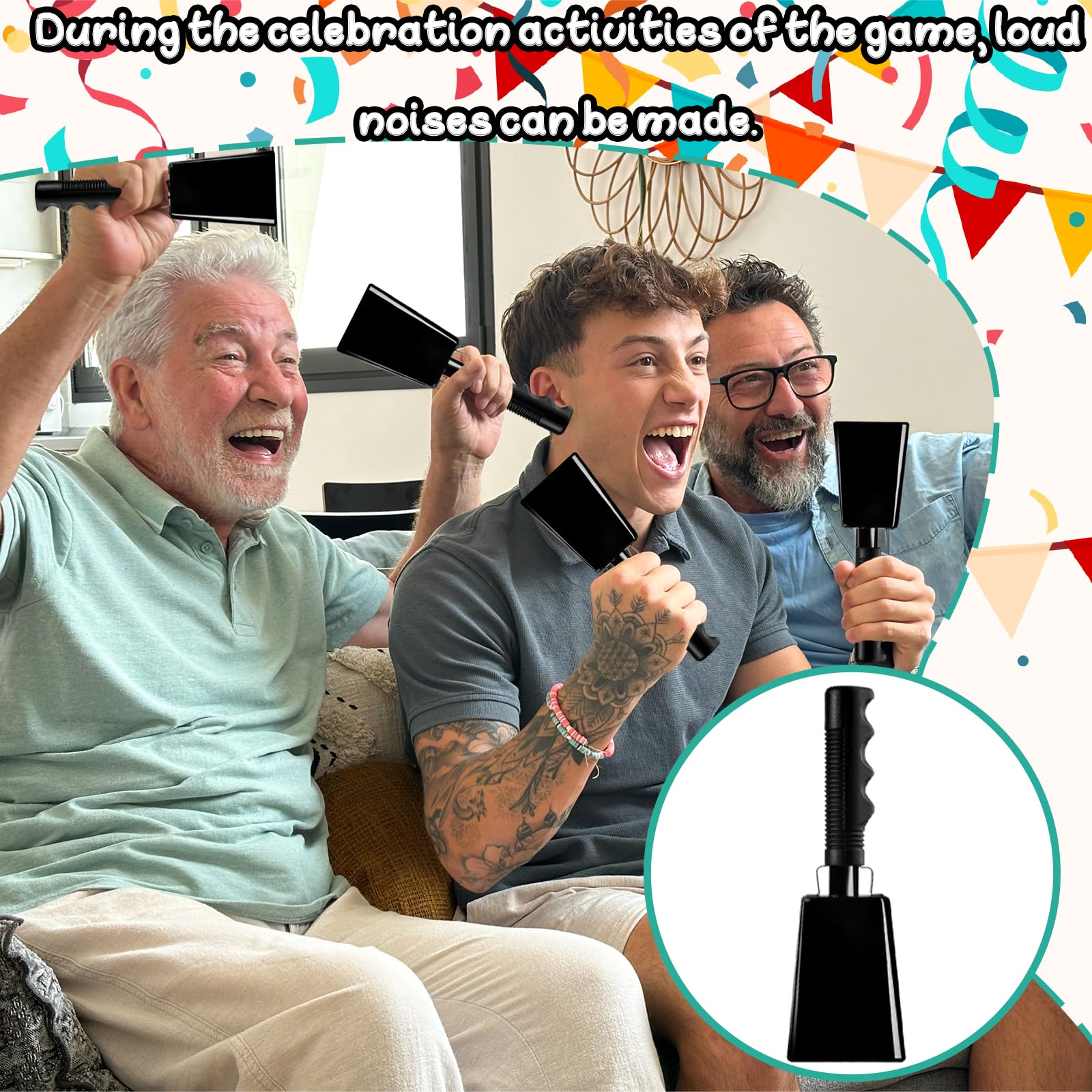 9 Inch Black Cow Bell Noise Makers With Handle Black Steel Cowbell For Sporting Events Cheering Graduation Decor Football Games