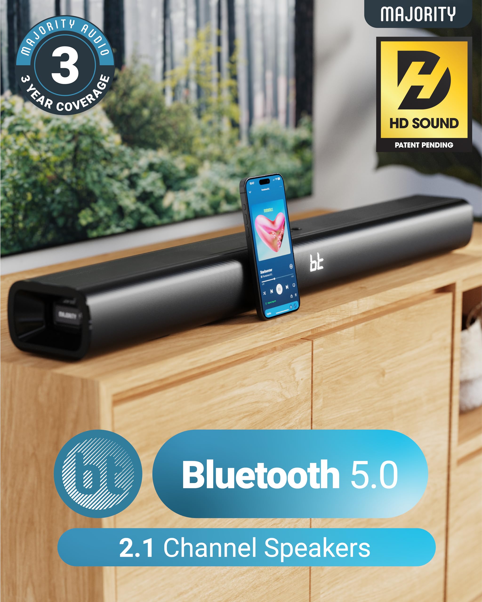 Majority 140W Bluetooth Sound Bar For Smart Tv | 31'' 2.1 Wireless Soundbar For Tv With 3D Sound | Tv Speakers Sound Bar With Bu
