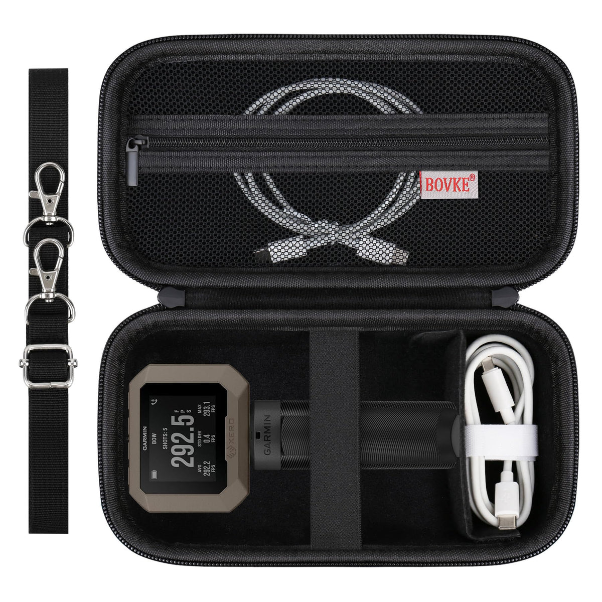 BOVKE Carrying Case Compatible with Garmin Xero C1 Pro Compact Chronograph for Range Shooting, Garmin Xero C1 Pro Travel Storage Bag with Extra Space for Accessories, Black (Large)