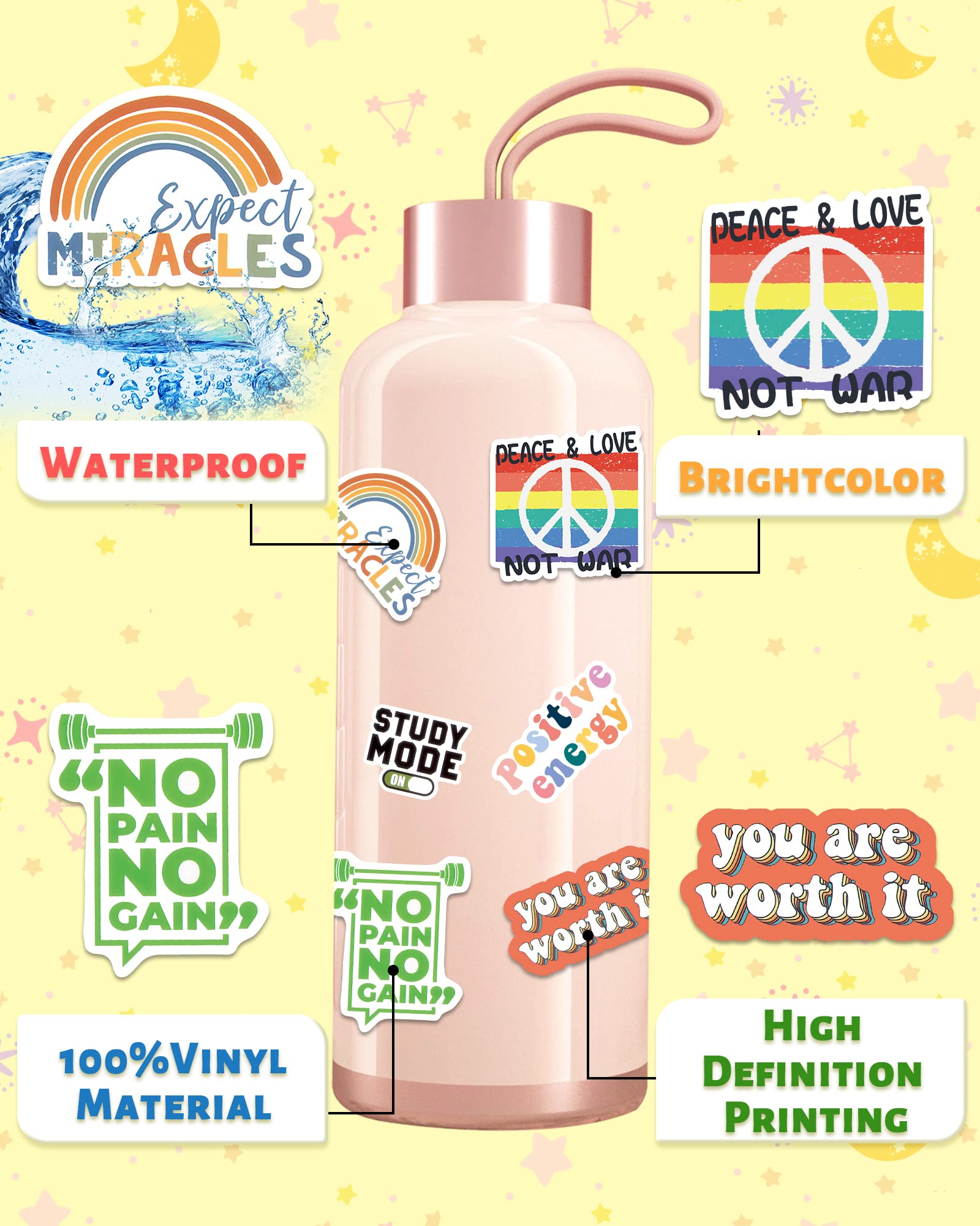 Greingways 300 Pcs Inspirational Stickers For Adults, Motivational Water Bottle Stickers For Teens Kids Teachers, Journaling Scr