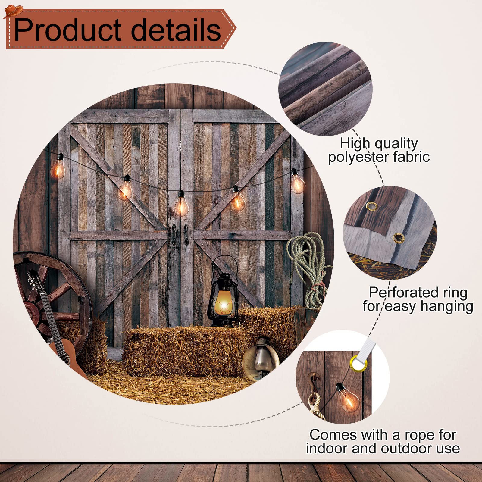 Moukeren Western Party Backdrop Western Cowboy Party Decoration Supply Wild West Decor Wooden House Barn Photo Background For Bi