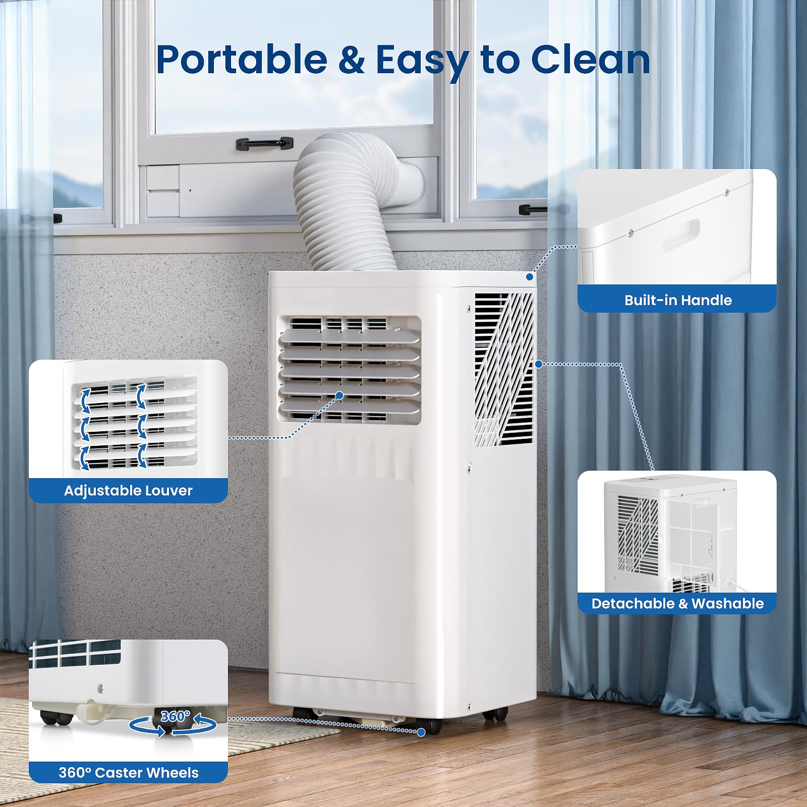 Zafro Portable Air Conditioners, 10000 Btu, 3 In 1 Portable Ac Unit With Window Kits, Fan & Dehumidifier Modes, Cools Up To 450
