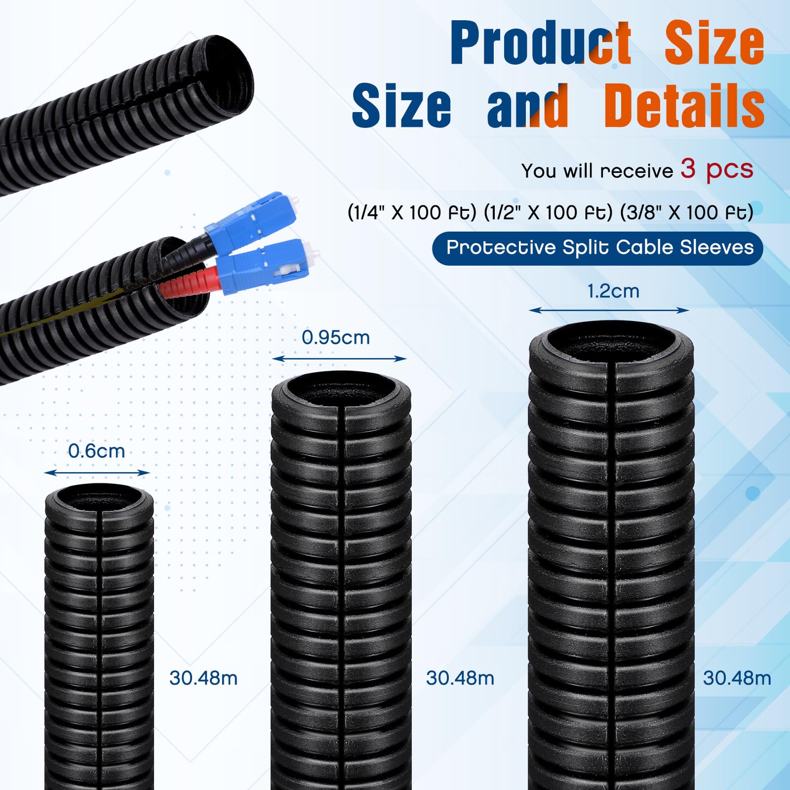 Sasylvia 1/4'' X 100 Ft, 1/2'' X 100 Ft, 3/8'' X 100 Ft Split Wire Loom Tubing Wire Conduit Bulk Flexible Electrical Wire Cover