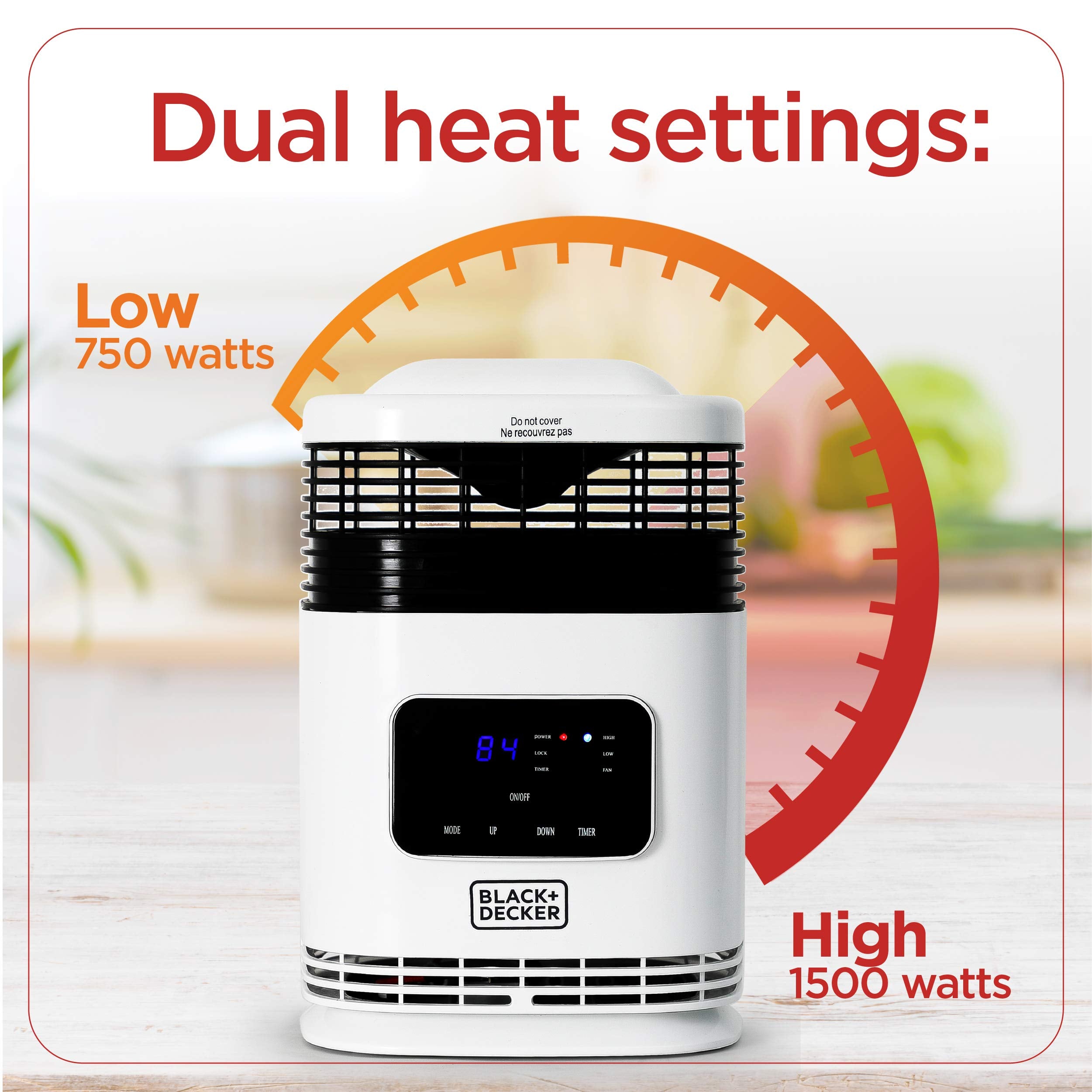 Black+Decker Space Heater, 1500W Flameless Portable Heater With 12 Hour Timer