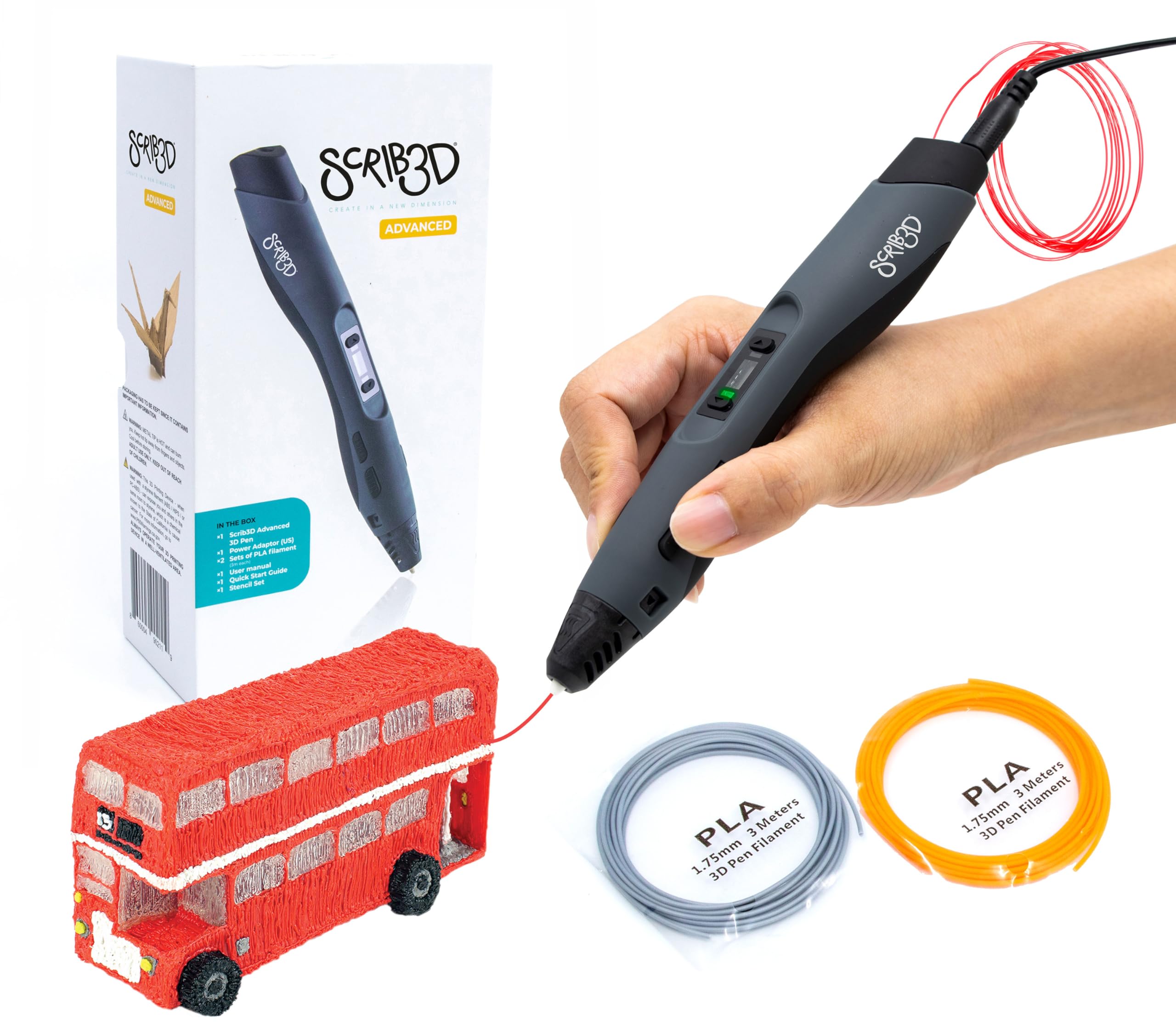 Scrib3D Advanced 3D Printing Pen With 20 Feet Of Filament, Stencil Book, And Project Guide