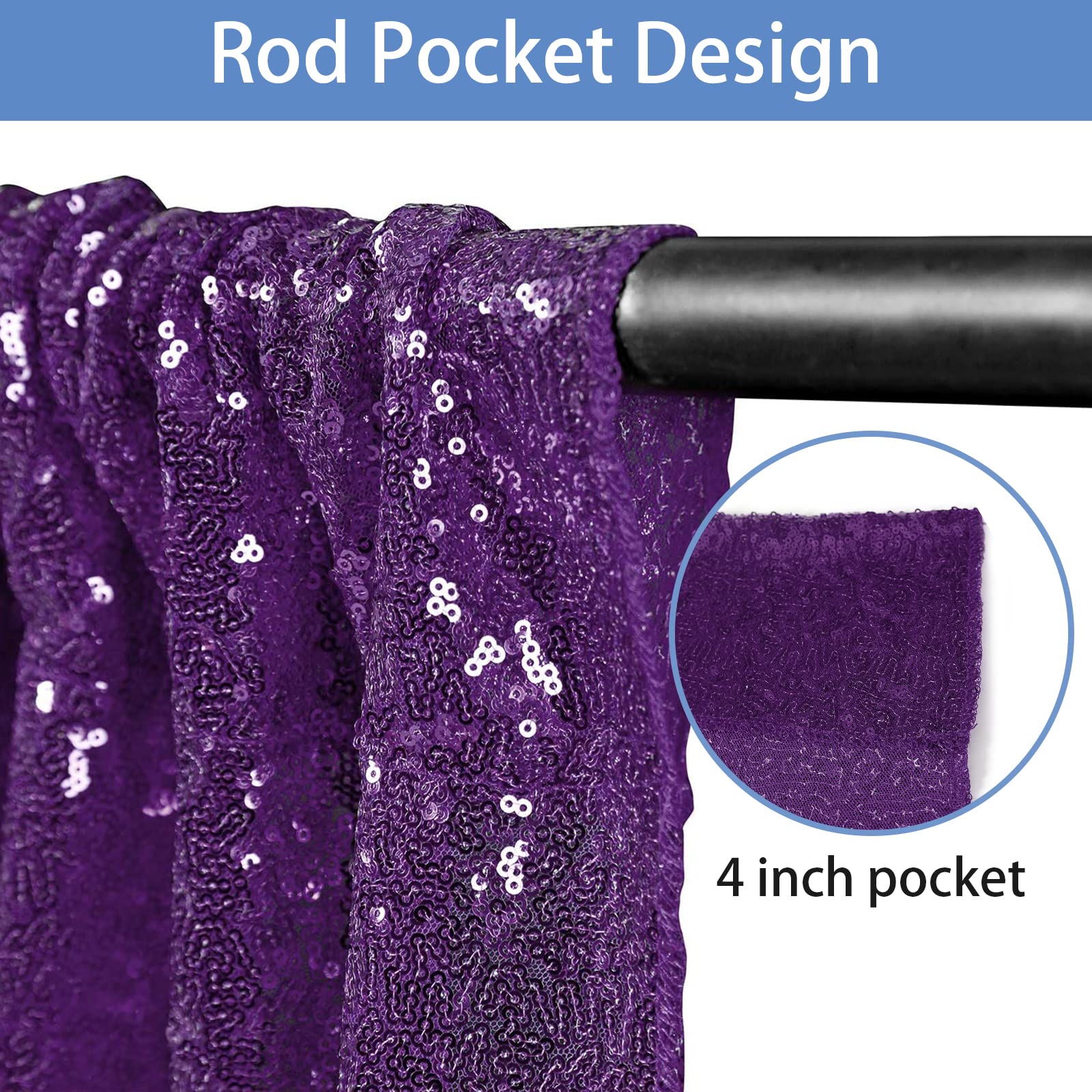 Hahuho Purple Sequin Backdrop Curtain, 2Pcs 2Ftx8Ft Glitter Backdrop Curtain For Parties, Christmas, Wedding, Party Decoration(2