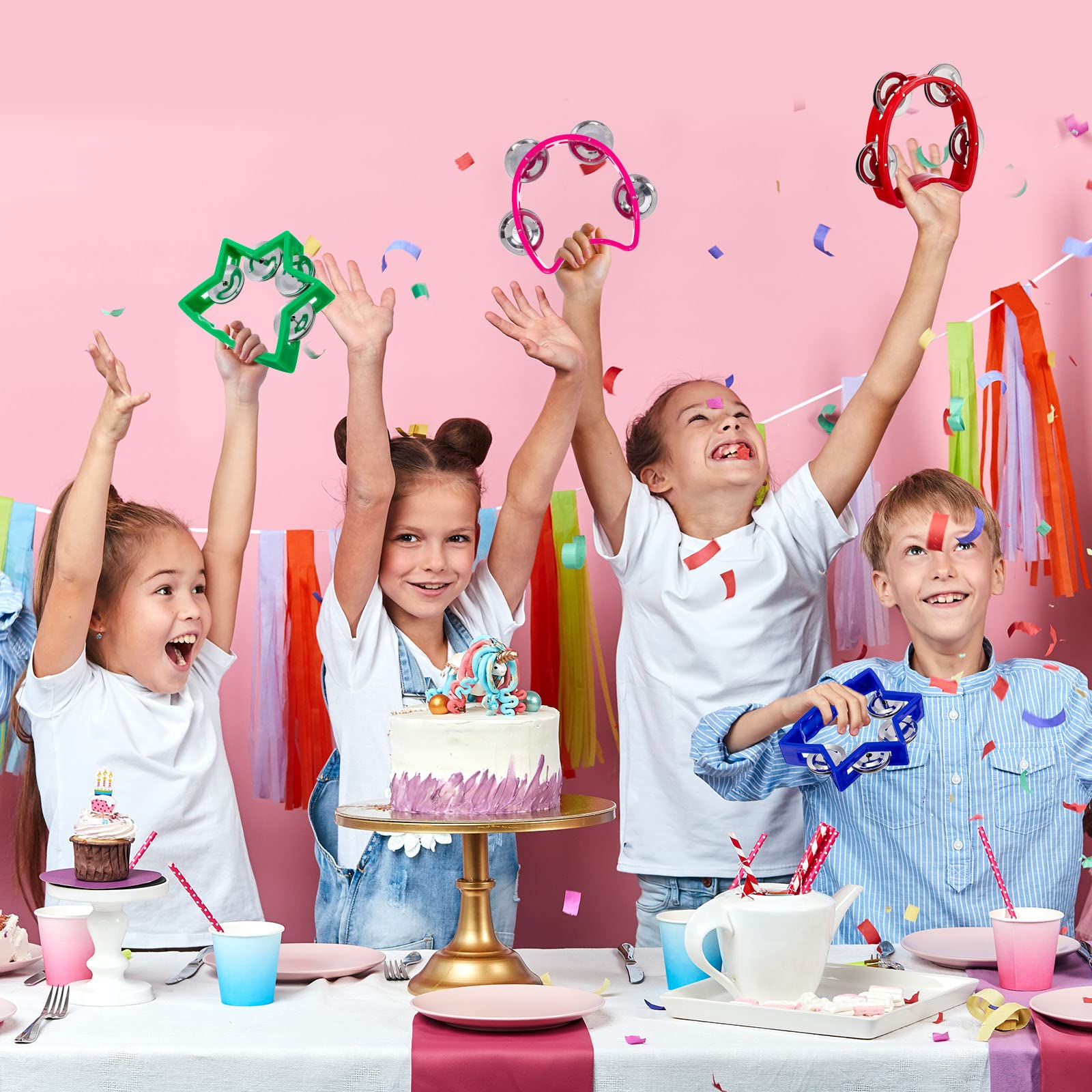 20 Pieces Plastic Percussion Tambourines Half Moon Tambourine Star Shape Handheld Tambourine Noise Makers Hand Held Musical Inst