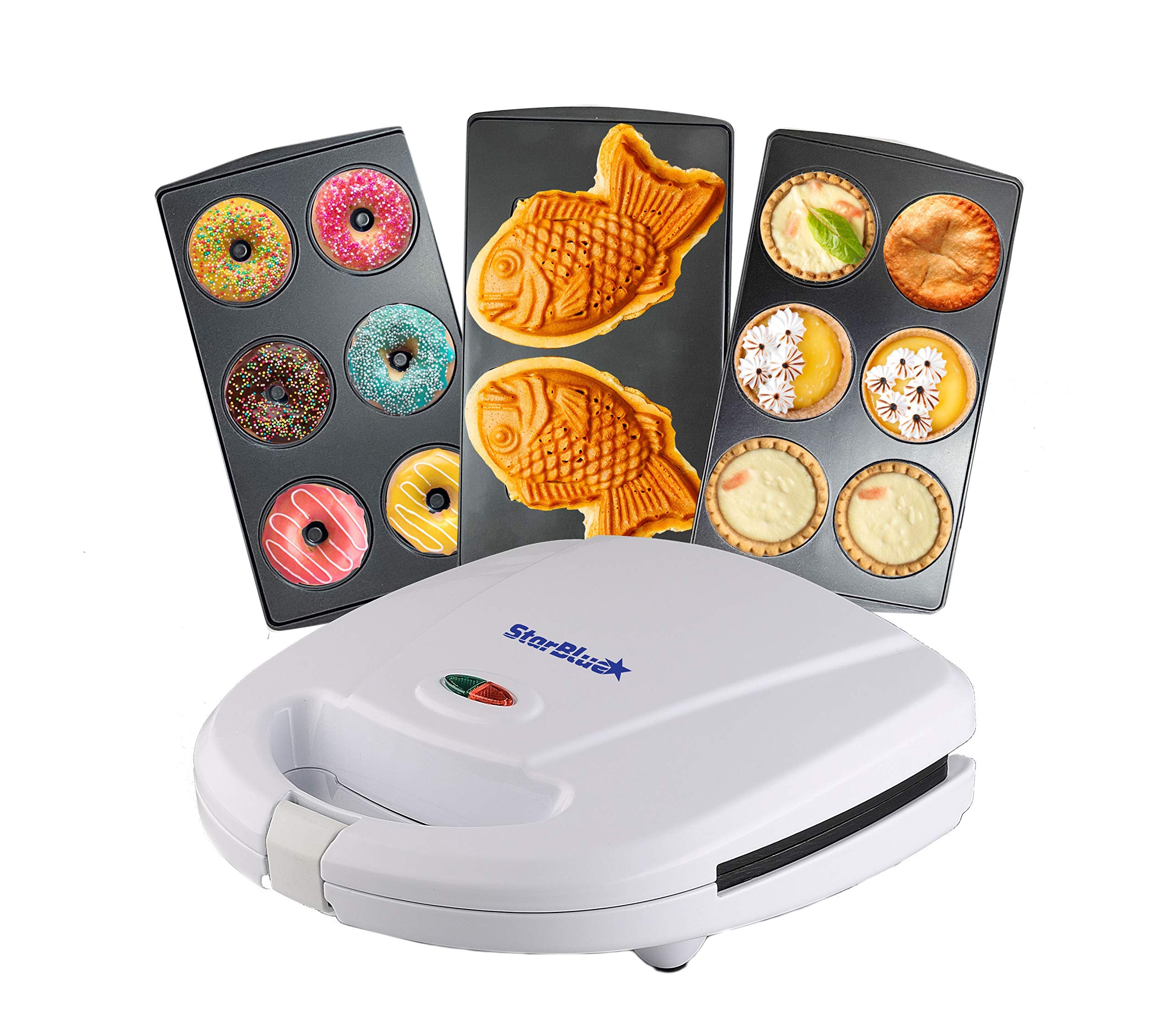 Mini-Donuts Maker, Mini-Pie and Quiche Maker, Taiyaki Maker - NEW 3 in 1 Three Slices Detachable Dessert Maker by StarBlue - Whi