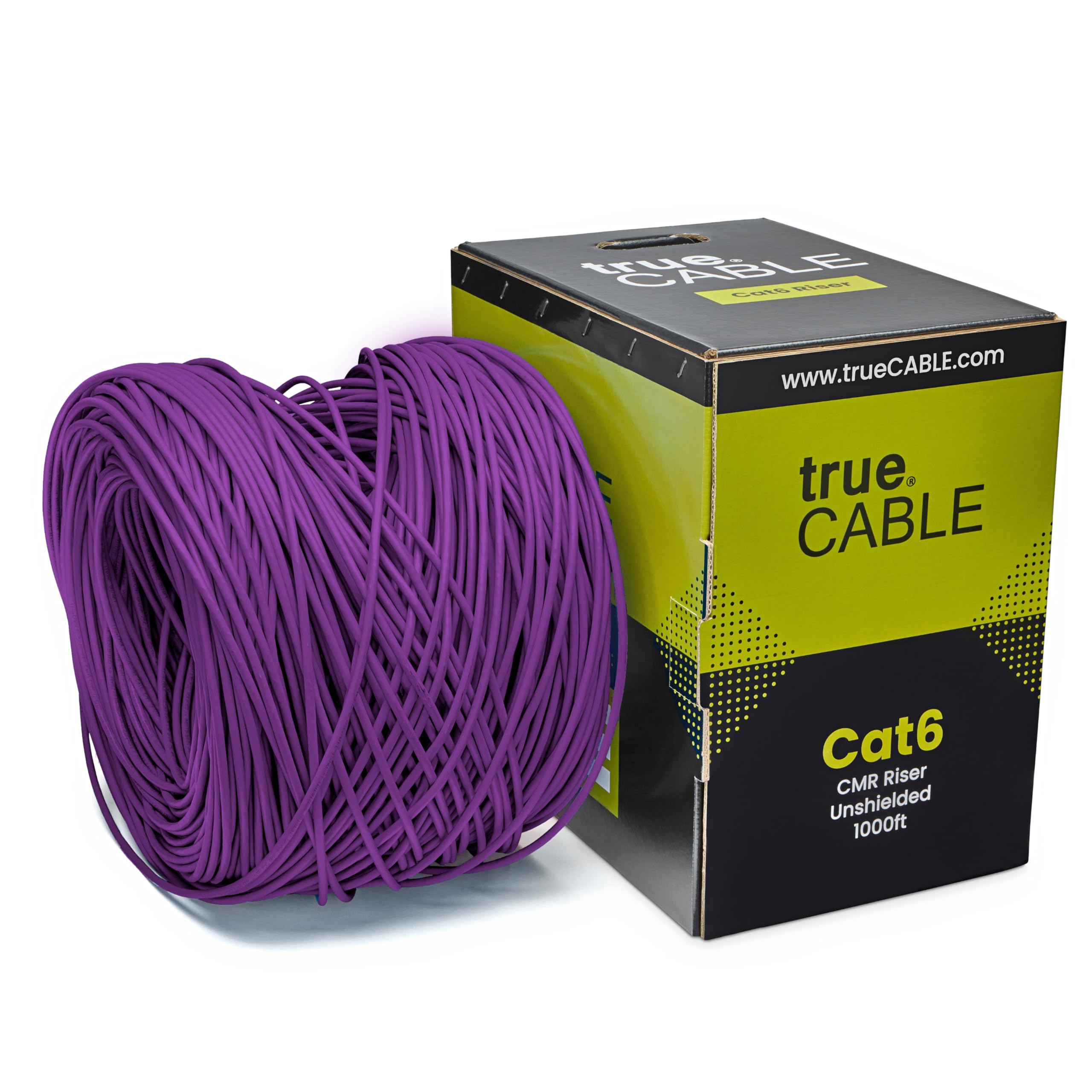 TRUE CABLE Cat6 Riser Ethernet Cable 550MHz PoE++ UTP Solid Bare Copper Purple 1000ft 23AWG 4 Pair ETL Listed
