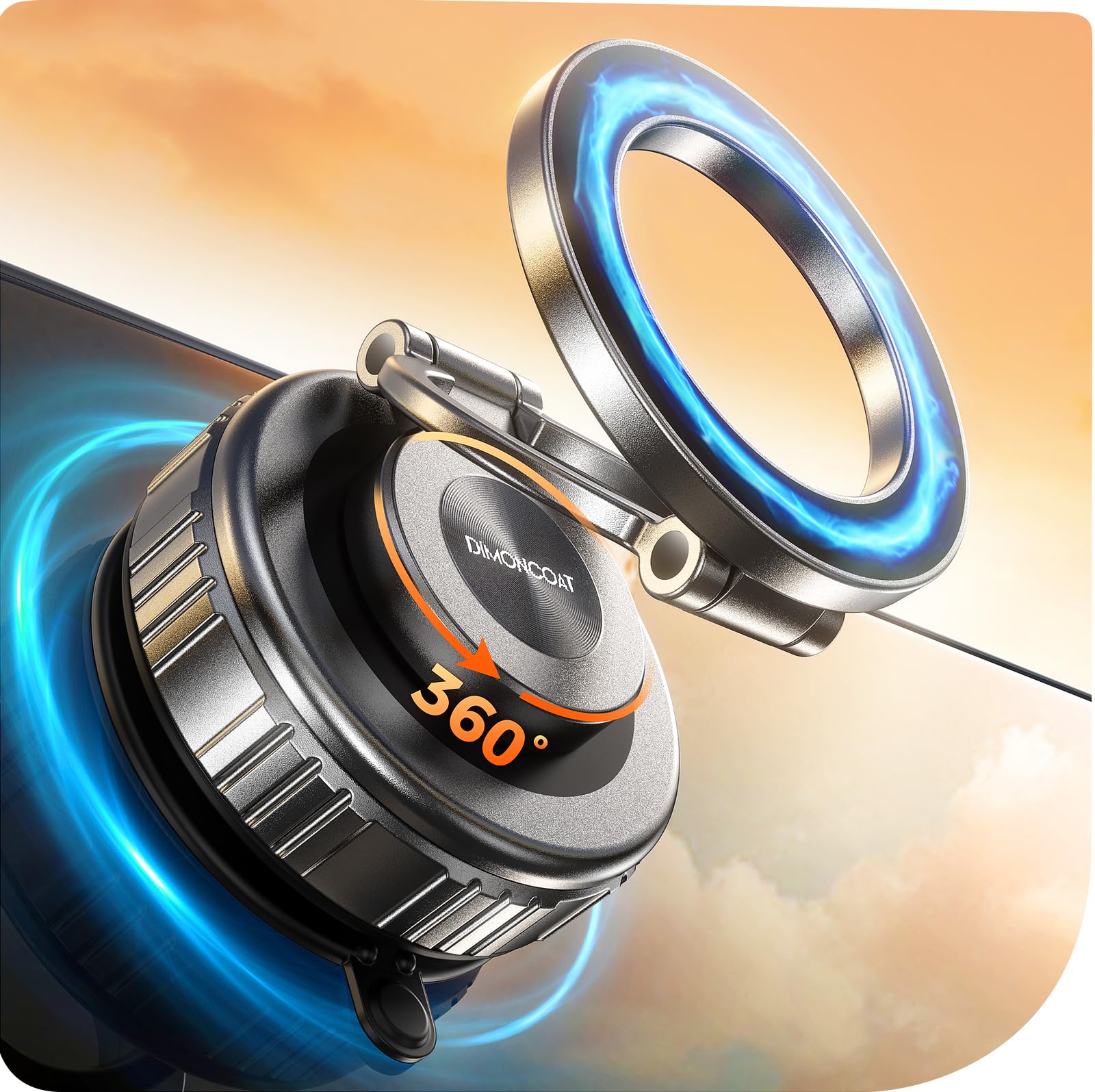 Dimoncoat 2025 Upgraded Metal 360 Adjustable Vacuum Suction Cup Phone Mount [109Lb Suction], Magnetic Phone Holder For Car, Fold