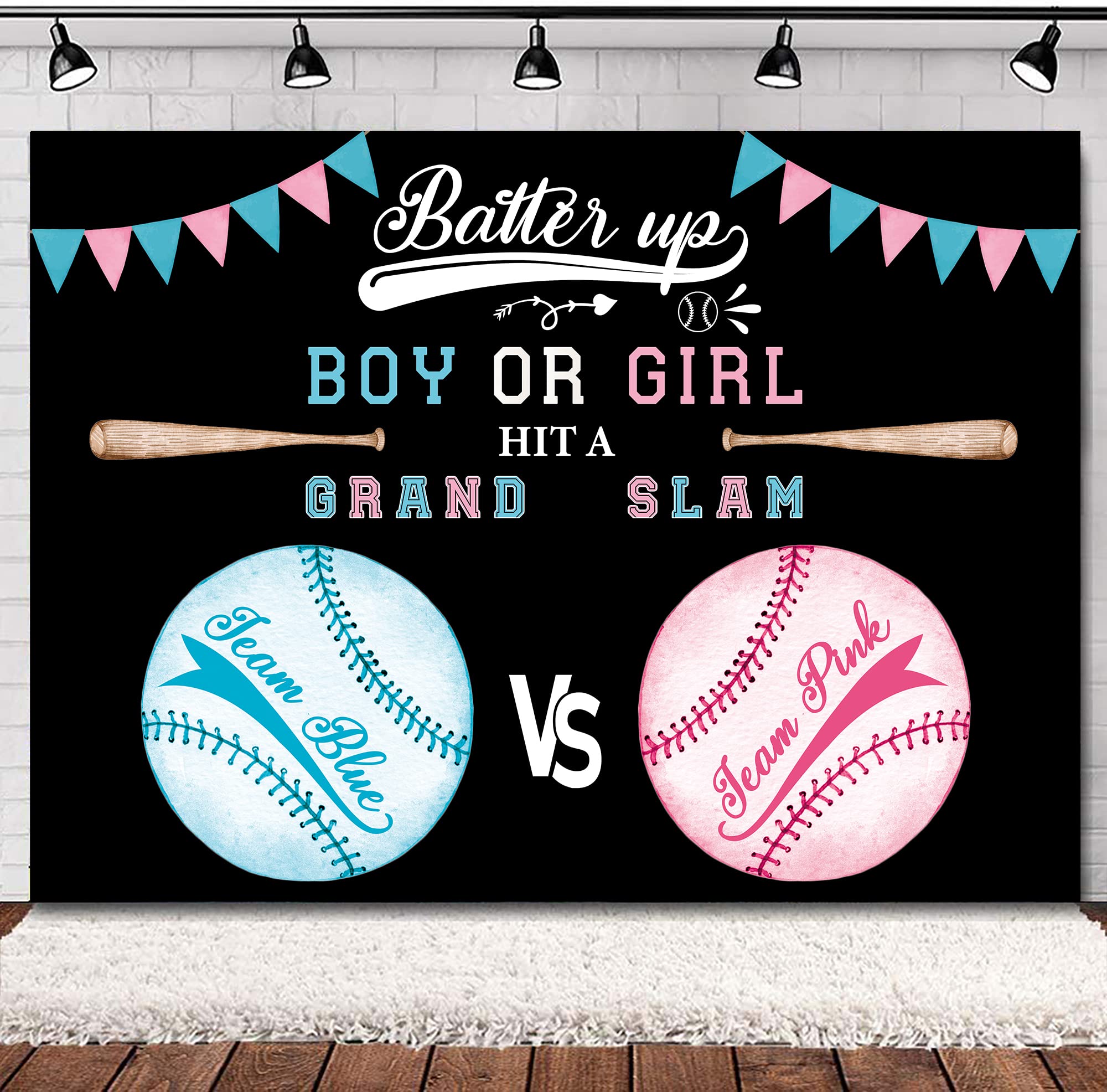 Svbright Baseball Gender Reveal Backdrop 7Wx5H Sports Theme Girl Or Boy Pink Or Blue Flags Cute Baby Shower Nursery Party Celebr