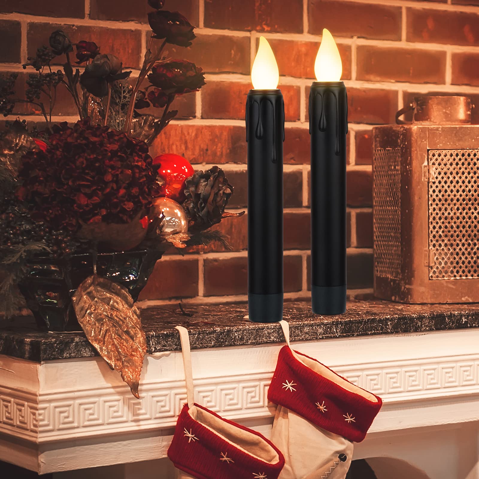 Daord 12 Pcs Halloween Led Taper Candle Battery Operated Window Candles Flameless Candlesticks Warm White Light With Remote Cont