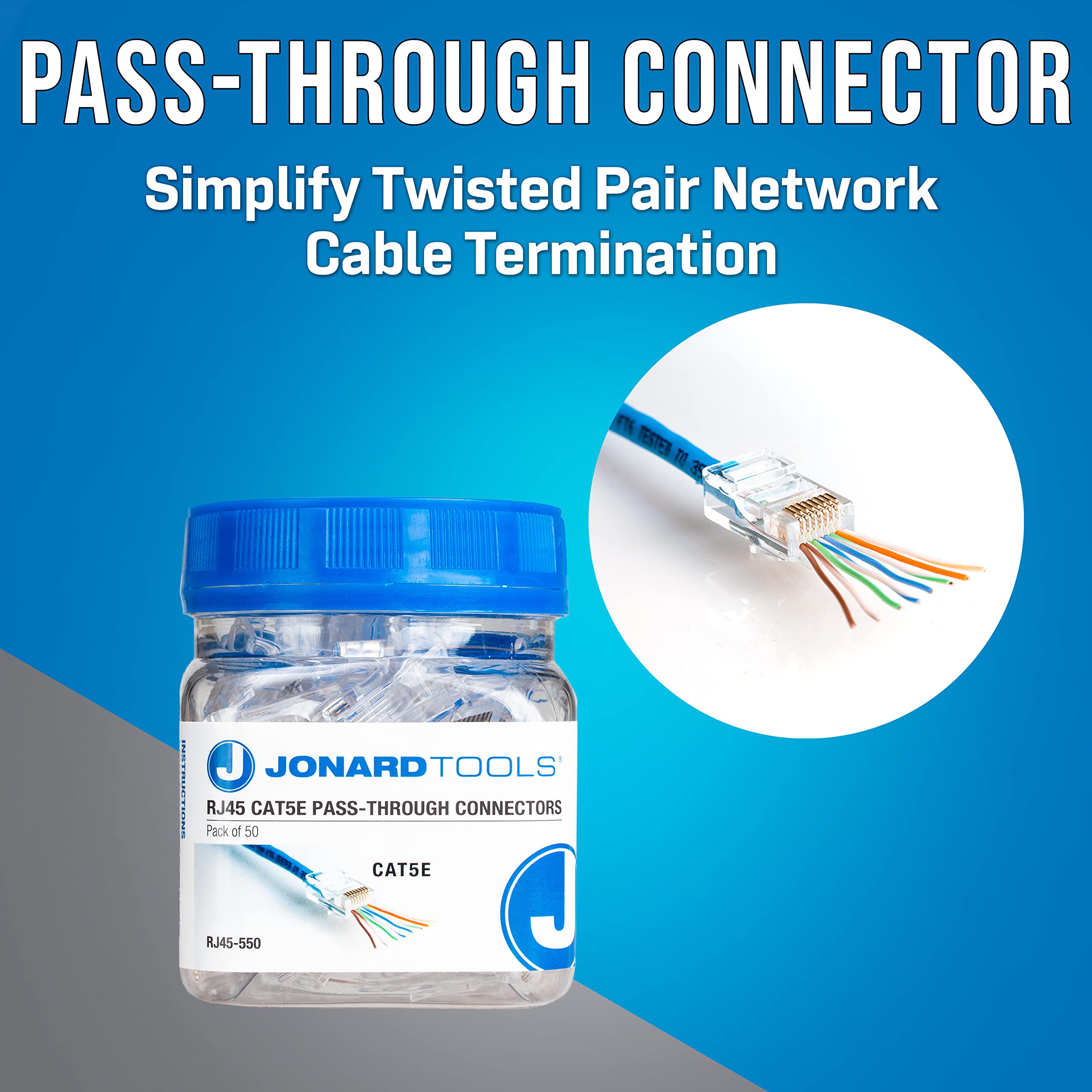 Jonard Tools Rj45-550 Cat5E Rj45 Pass-Through Connectors For Network Cables (Pack Of 50)