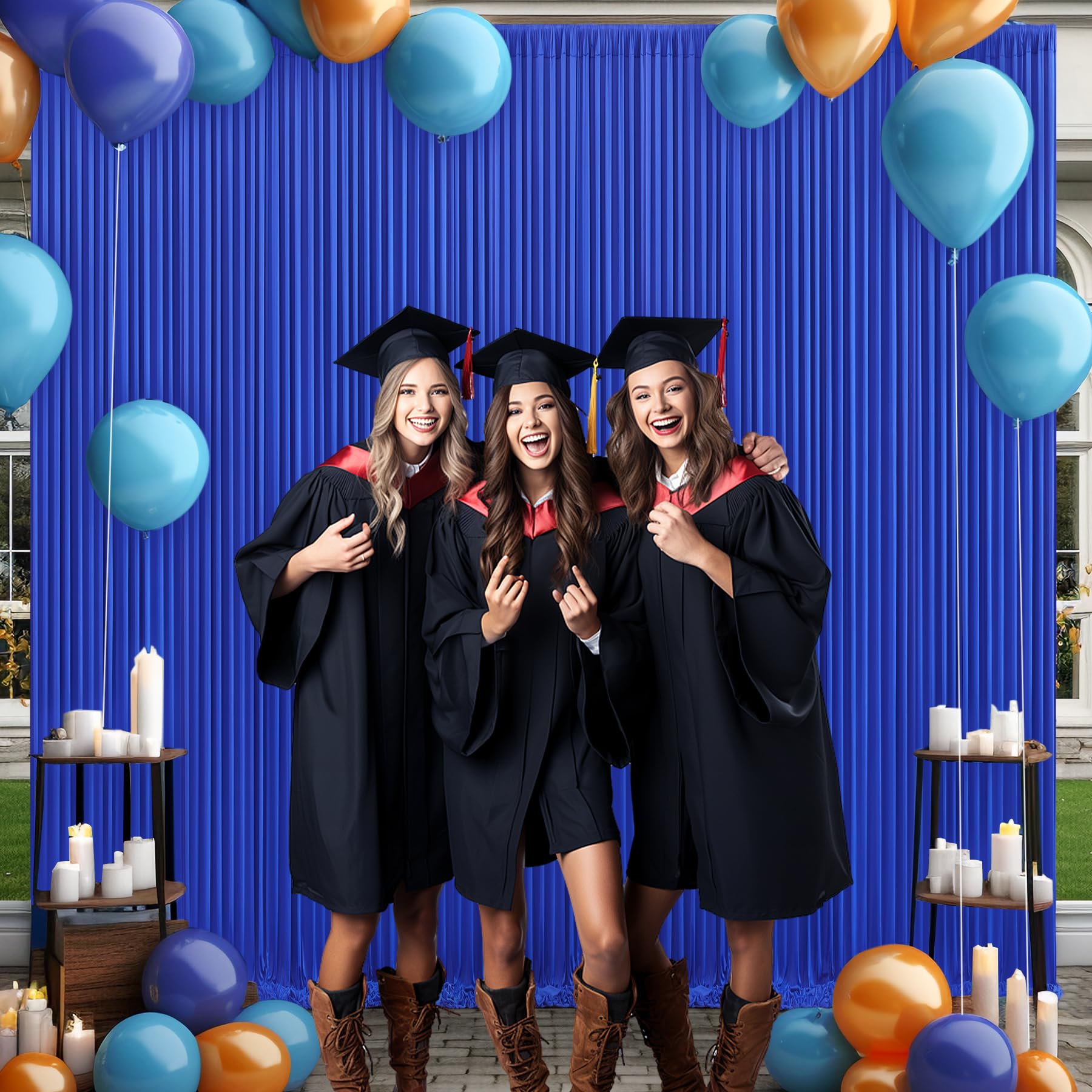 8 Panels Royal Blue Backdrop Curtain For Wedding Parties Wrinkle Free Blue Photo Curtains Backdrop Drapes Fabric Decoration For