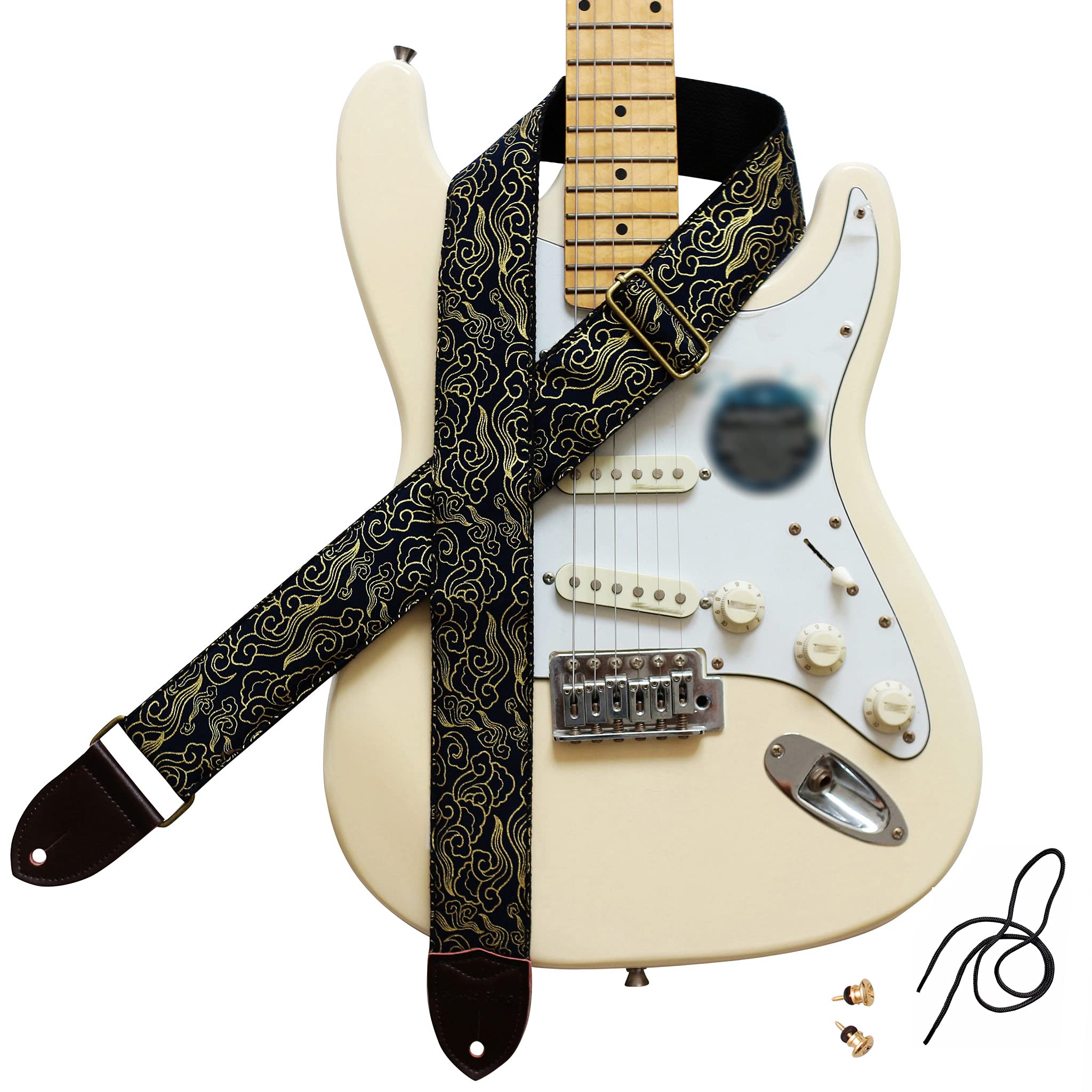 MUSIC FIRST Original Design, 2 inch width (5cm), Vintage Ukiyoe Style Auspicious Cloud Electric Guitar Strap Bass Strap (Auspici