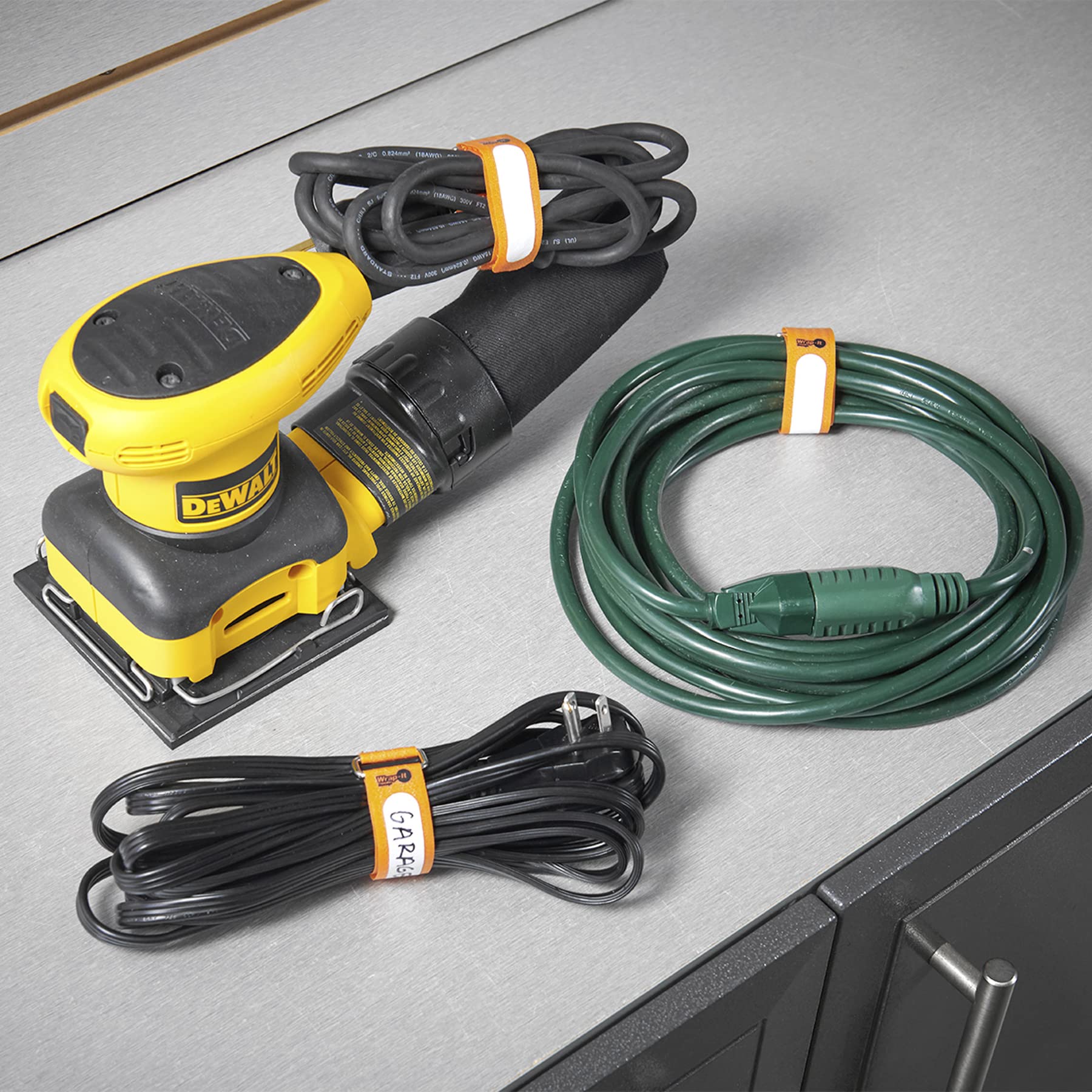 Wrap It Storage Cinch Straps, 8'' 18 Pack (Orange), Features Buckle And Label For Cord Identification, Reusable Multi Purpose Se