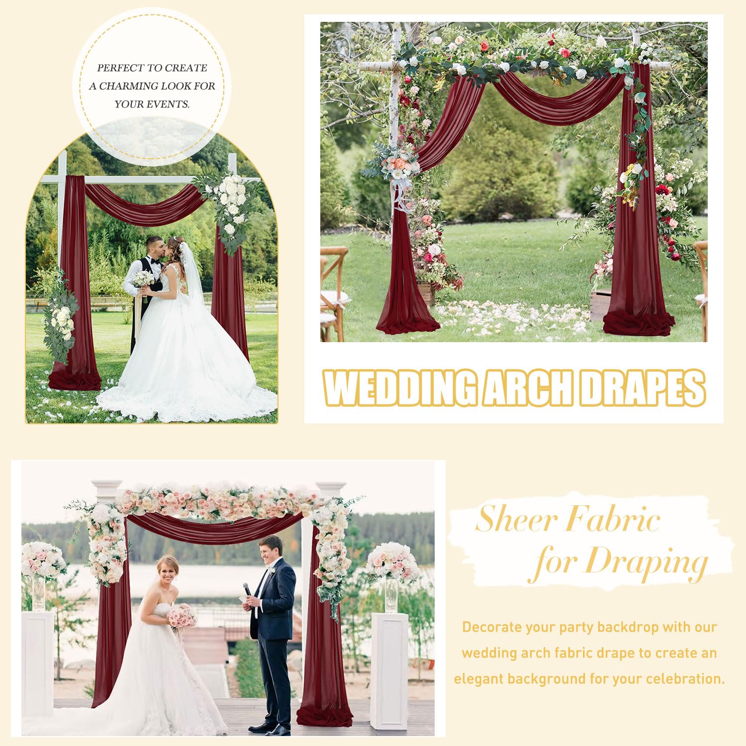 Fuhsy Wedding Arch Draping Fabric Burgundy Sheer Curtain Drapes 29'' X 20Ft 1 Panel Drapery Fabric Chiffon Backdrop Curtains Mar