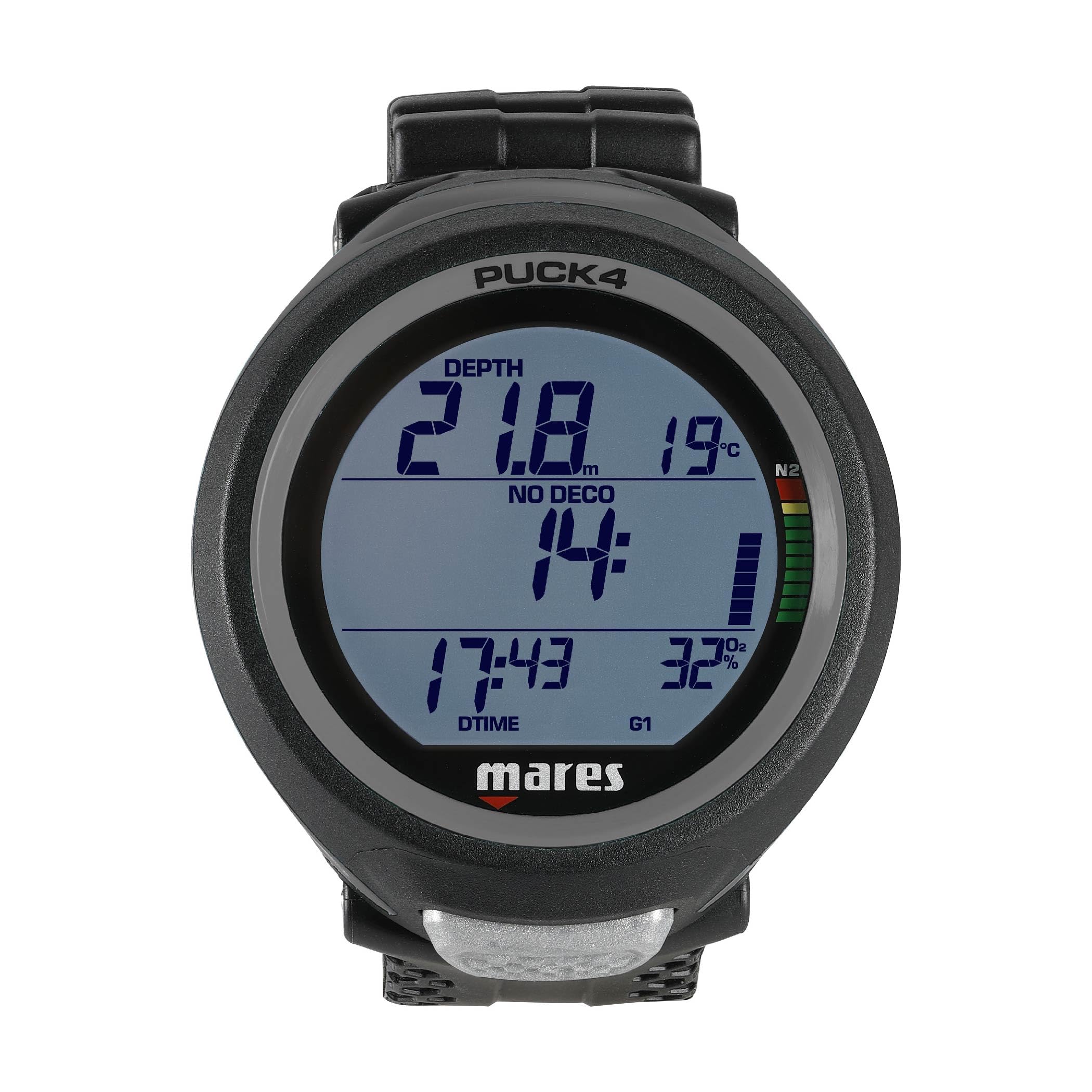 Mares Puck 4 Wrist Dive Computer | Entry-Level Watch-Style One Button Control Underwater Scuba Diving Computer, Black/Black
