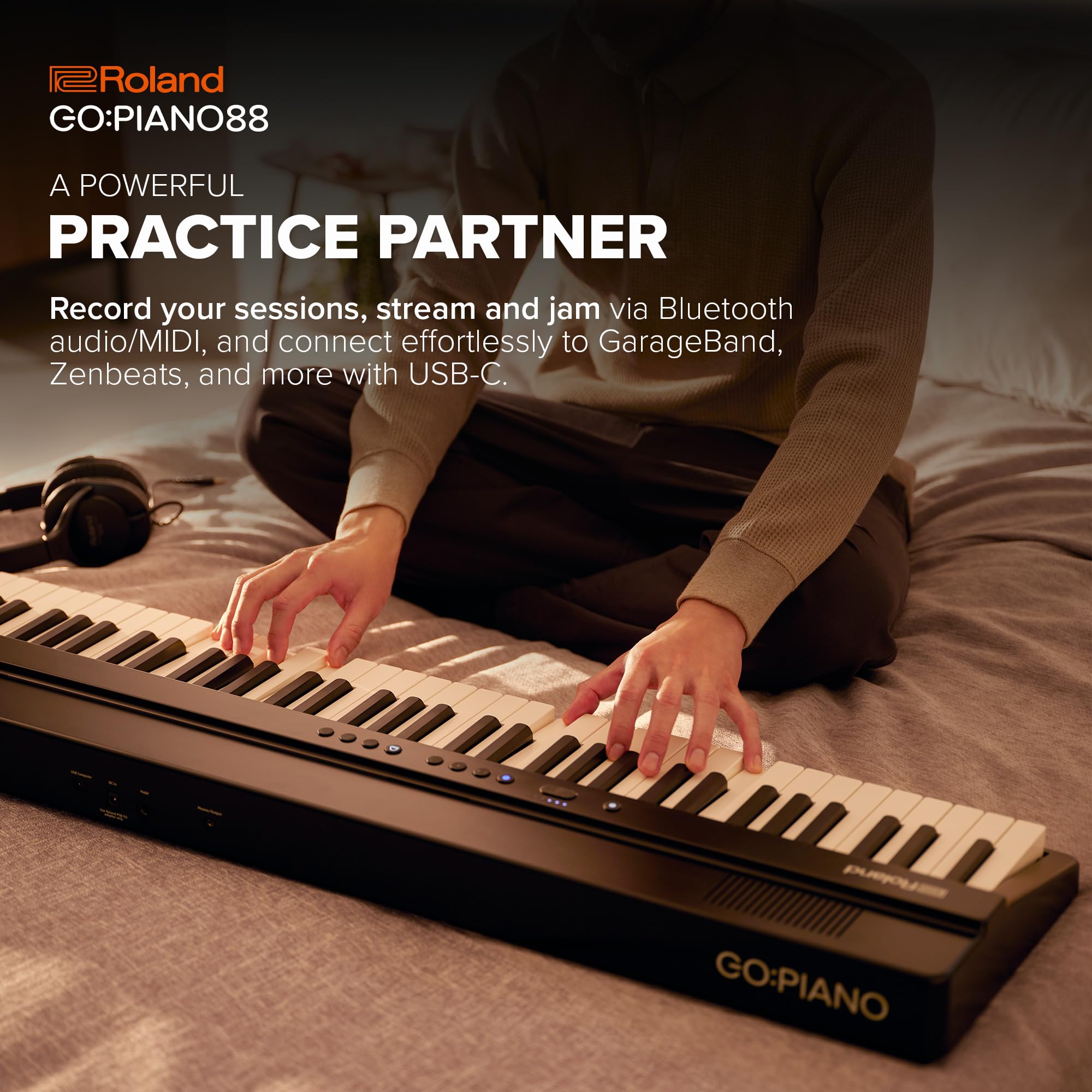 Roland GO:PIANO88PX 88-Note Digital Piano | Lightweight, Battery-Powered, Bluetooth Connectivity | Compact, Black