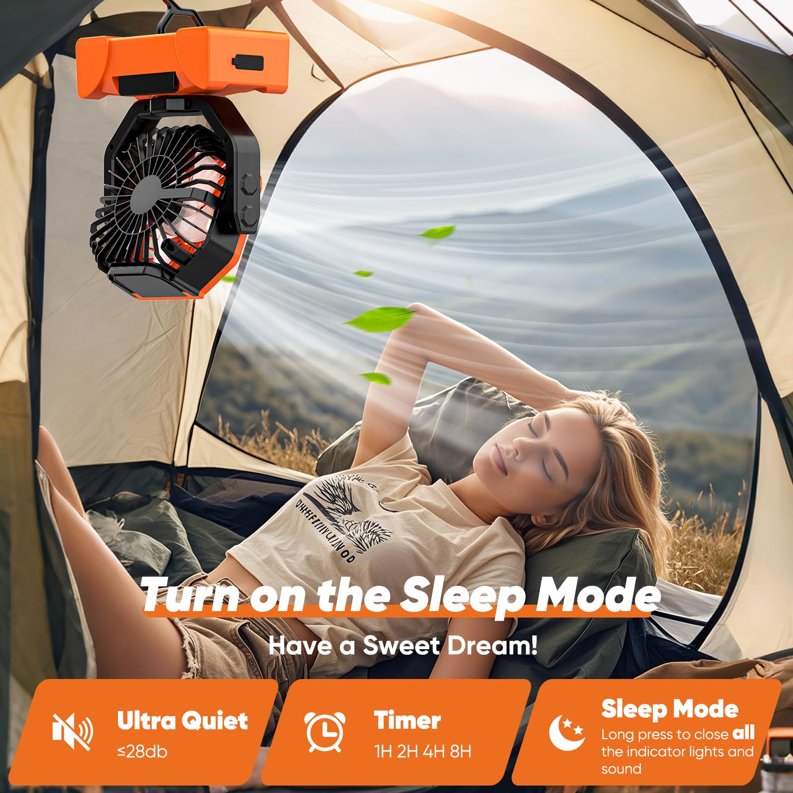 Portable Rechargeable Fan, 20000Mah Battery Powered Fan With Led Light, Camping Fans For Tent Remote Control, 5 Speed & Hook, 10