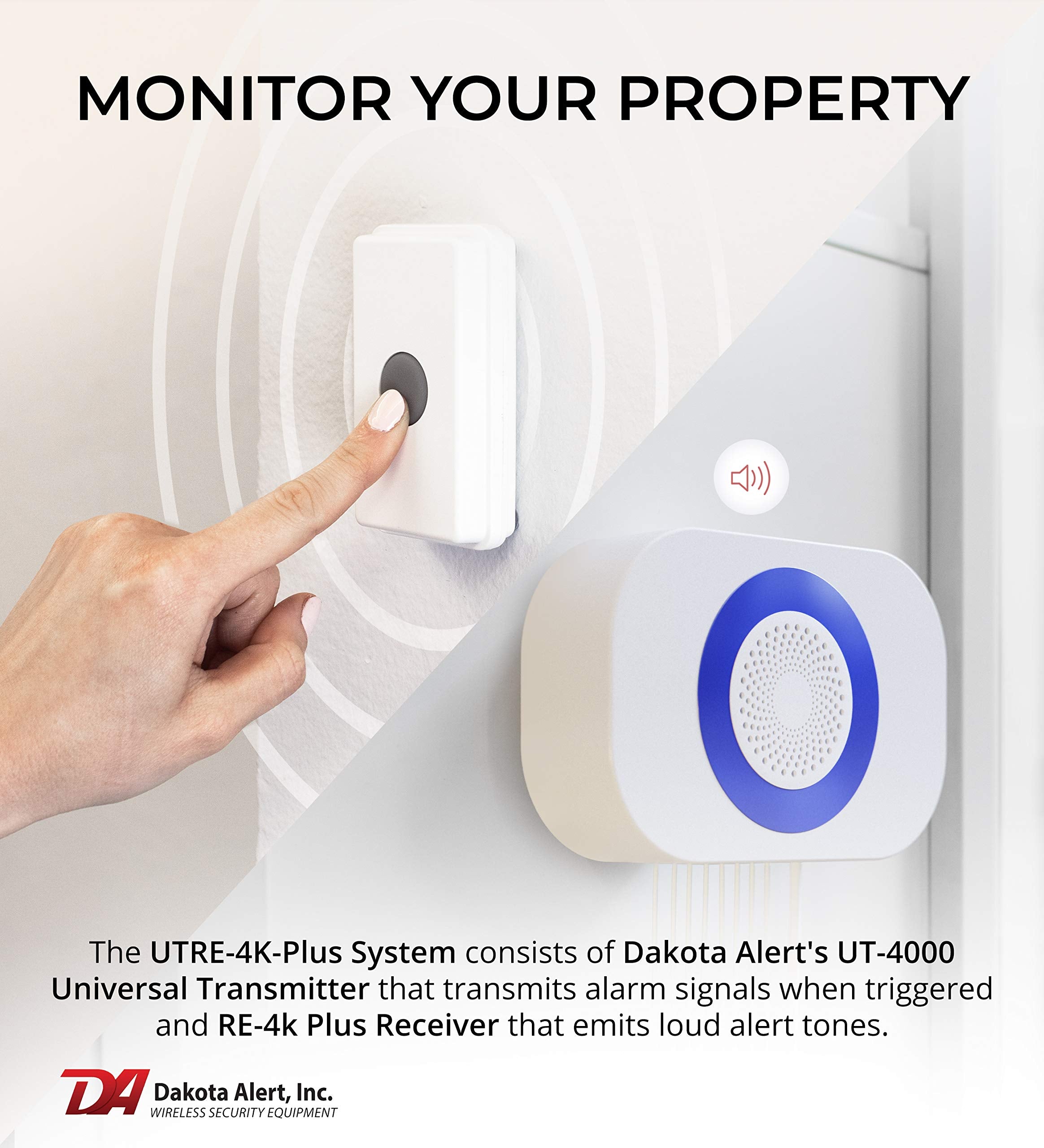 Dakota Alert Doorbell Utre 4K Plus   One Mile Wireless Door Bell, Panic Button, Door Contact   Ut 4000 Universal Transmitter & Re 4K Plus Receiver With12 Vdc And Relay Outputs, Wireless Mailbox Alert