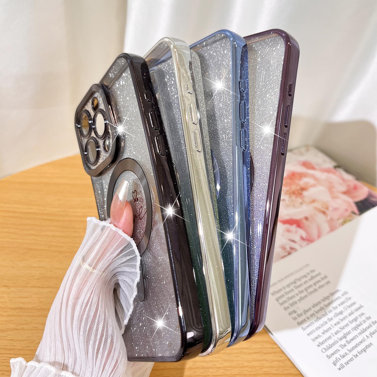 Fiyart Designed For Iphone 15 Pro Case,Compatible With Magsafe Love Heart Plating Camera Protection Clear Phone Case, Magnetic G