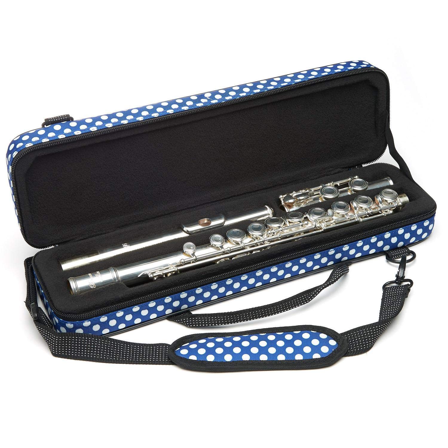 Beaumont Blue Polka Dot Flute Case With Shoulder Strap - C-Foot Flute Hard Case Cover - Lightweight Canvas C Case For Yamaha, Ju