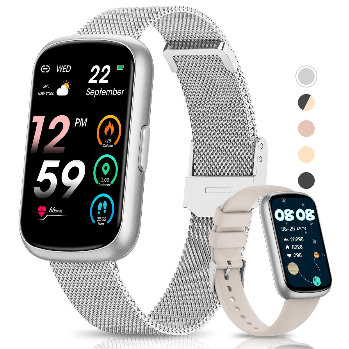 Slim Fitness Tracker, Smart Watches For Men/Women With Heart Rate/Blood Oxygen/Sleep Monitor, Ip68 Waterproof Activity Trackers 