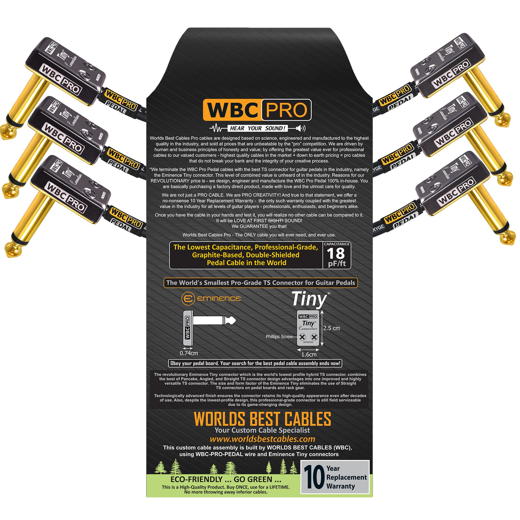 3 Units   4 Inch   Wbc Pro Pedal   22 Awg   Low Cap (18Pf/Ft)   Pro Grade   Graphite Based   Dual Shielded Pedal, Effects, Patch