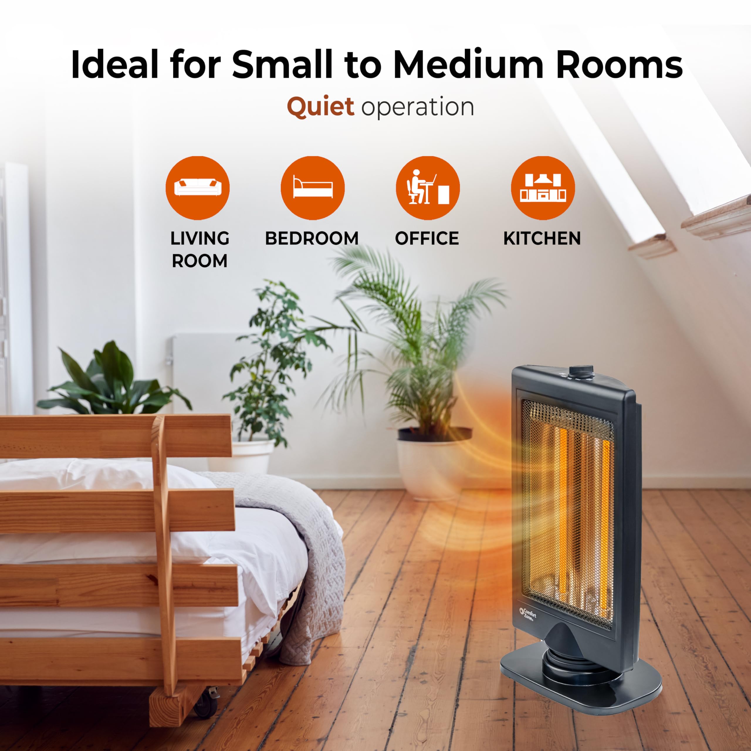 Comfort Zone Czhtv9 Oscillating Electric Halogen Radiant Heater With Slimline Flat Panel Design, Black