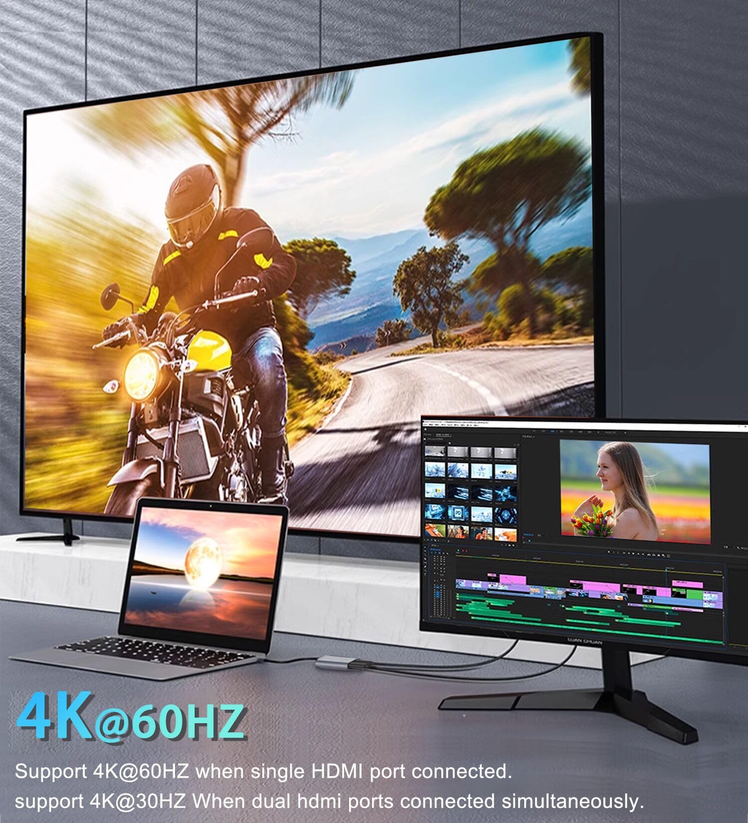 Vienon Usb C To Dual Hdmi Adapter 4K@60Hz, Type C To Hdmi Splitter For 2 Monitors, (Thunderbolt 3/4) Usb C To Dual Hdmi Hub Extend Display For Macbook Air/Pro, Dell Xps, Surface, Chromebook