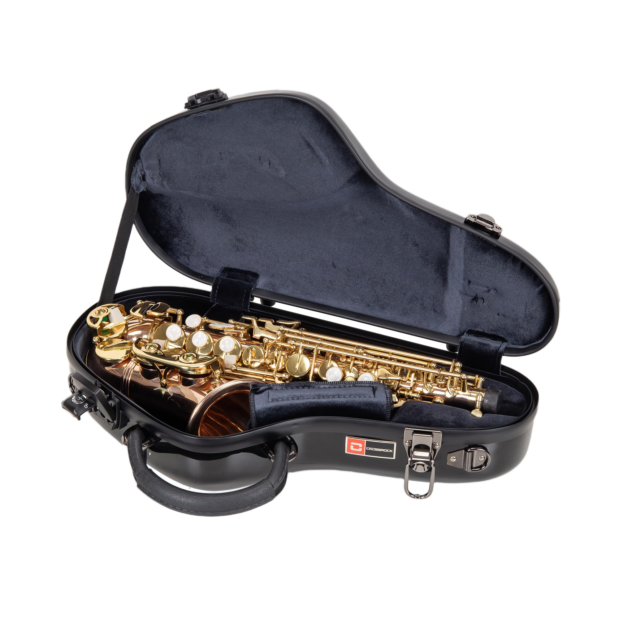 Crossrock Pro Grade Curved Soprano Saxophone Case | Jet Black Gloss, Tsa Lock, Elite Protection, Detachable Backpack Straps, Acc