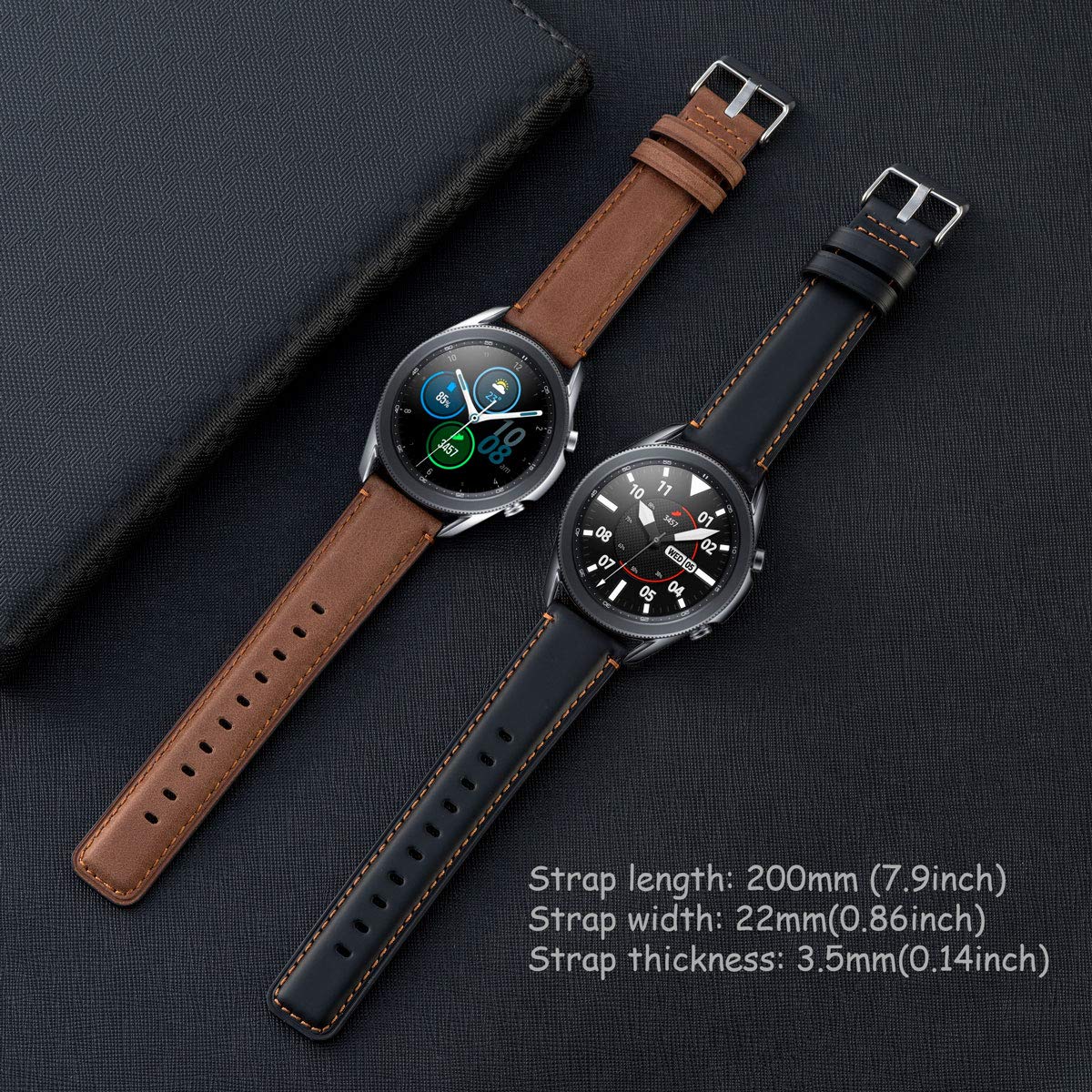 Galaxy Watch 3 45Mm Bands 2 Pack, Compatible With Samsung Band, Width 22Mm Leather, For Men Women Quick Release Smart Straps Uni