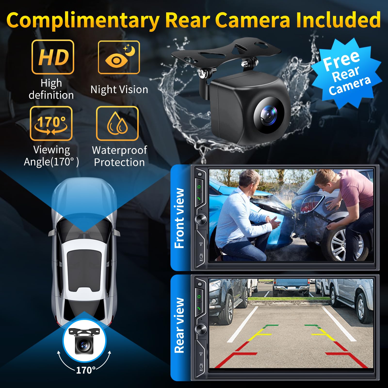 [Qled Screen Upgrade] Double Din Car Radio With Wireless Apple Carplay And Android Auto, Bluetooth, 4.2 Channel Audio Output, Mi