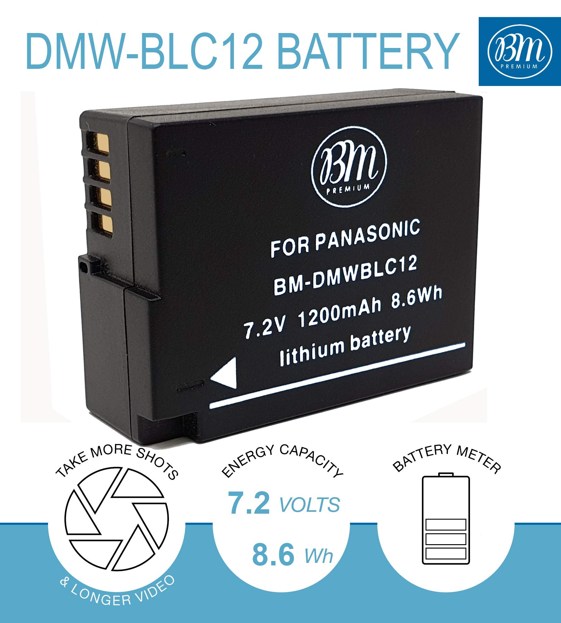 BM Premium DMW-BLC12 Battery 2-Pack & Dual Charger for Panasonic Lumix DC-G95 DMC-G85 DMC-GH2 DMC-FZ1000 II Cameras