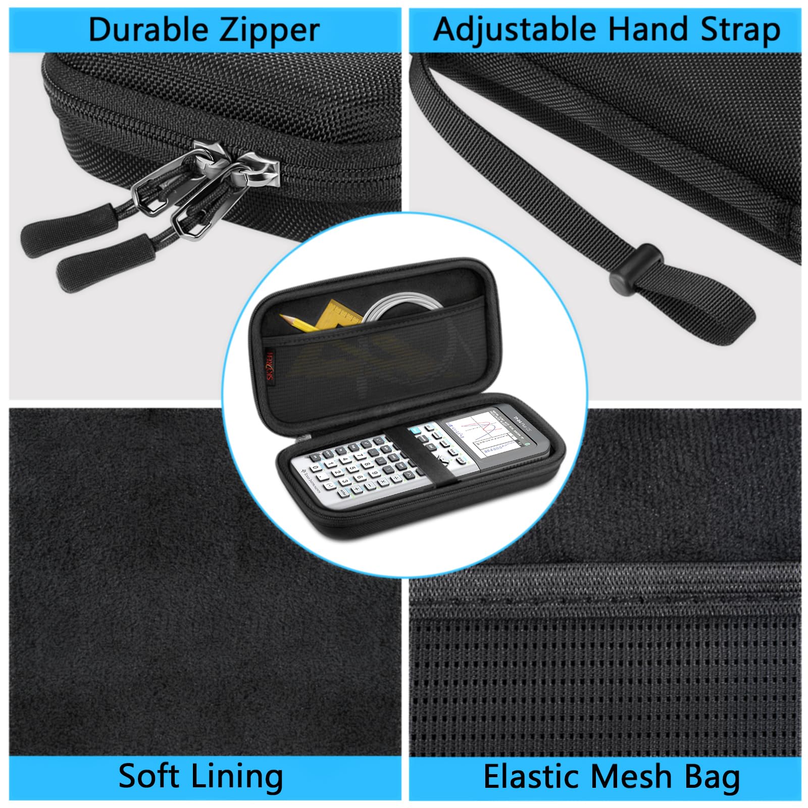 Skyreh Graphing Calculator Carrying Case For Ti 84 Plus Ce, Hard Eva Shockproof Protective Case For Texas Instruments Ti 84 Plus Ce/Ti 83 Plus Ce/Ti Nspire Cx Ii Cas/Tl Nspire Cx Ll (Black)