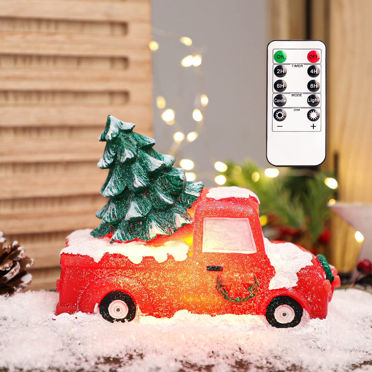 Crystal Club Christmas Flameles Candle, Battery Operated Led Candle With Remote And Timer, Rel Wax Christmas Truck Candle For Ch
