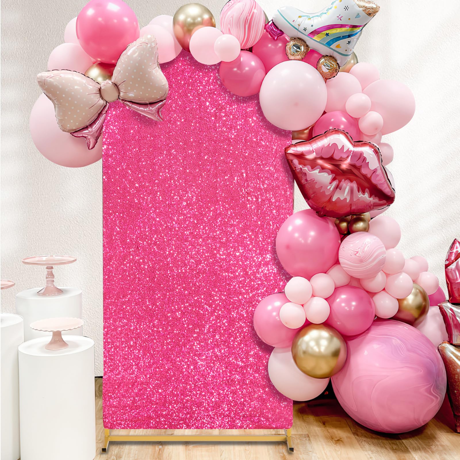 6Ft Arch Backdrop Cover Glitter Fabric Backdrop Covers Fuchsia Sequin Arch Covers For Party Wedding Photography Decor