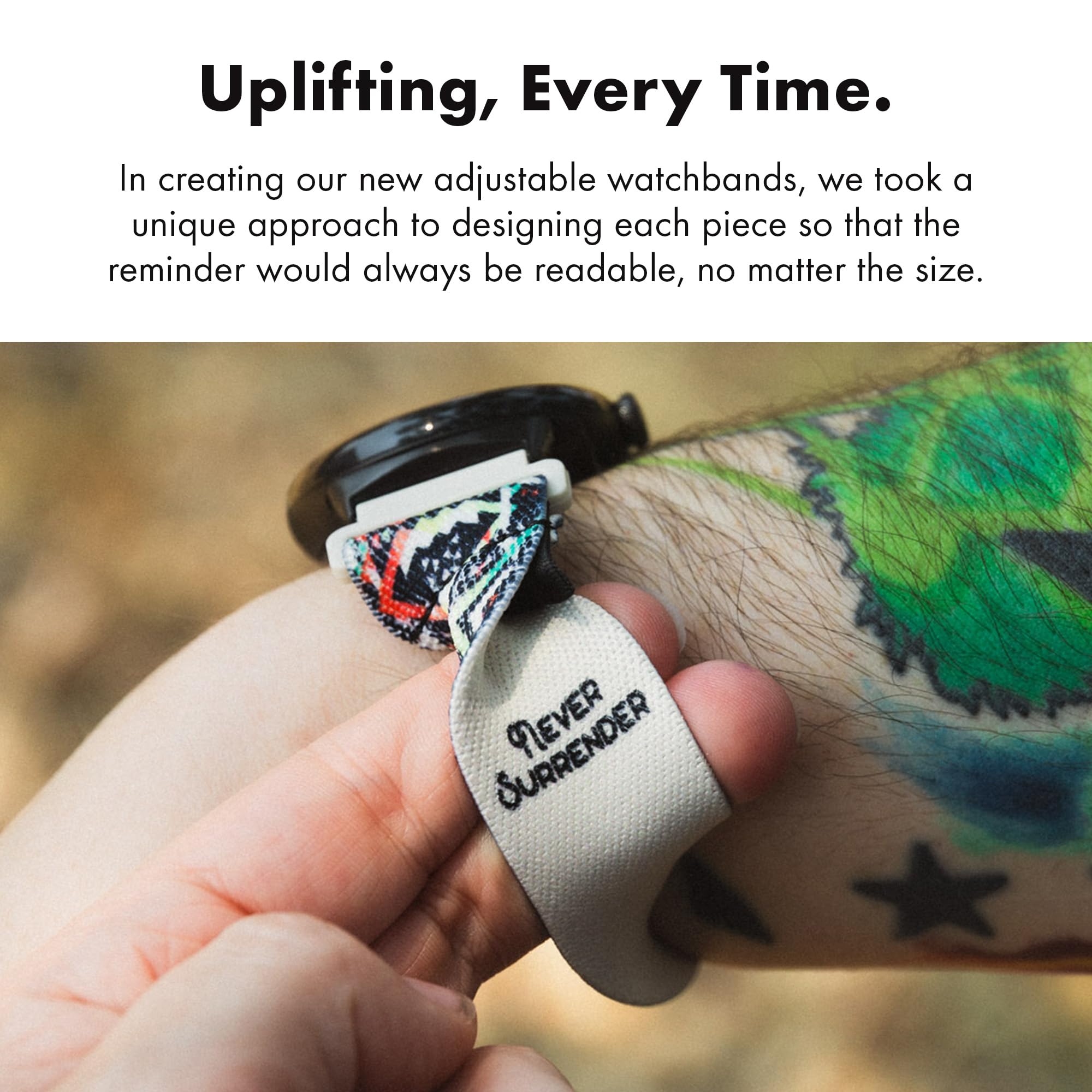 Zox Android Smart Watch Band - Never Surrender | Soft, Adjustable Elastic Band With Motivational Affirmations And Beautiful Artw