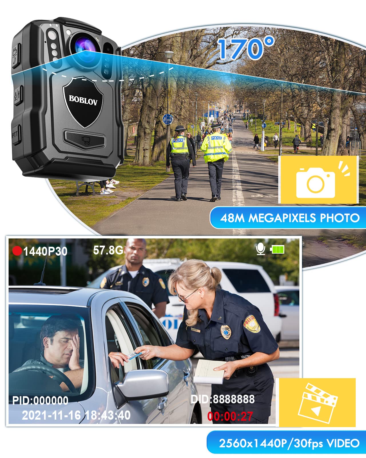 Boblov M5 Body Worn Camera, 2K Hd 64Gb Police Body Camera For Law Enforcement, 4200Mah Battery For 12Hours Video Record, Ip67 Wa