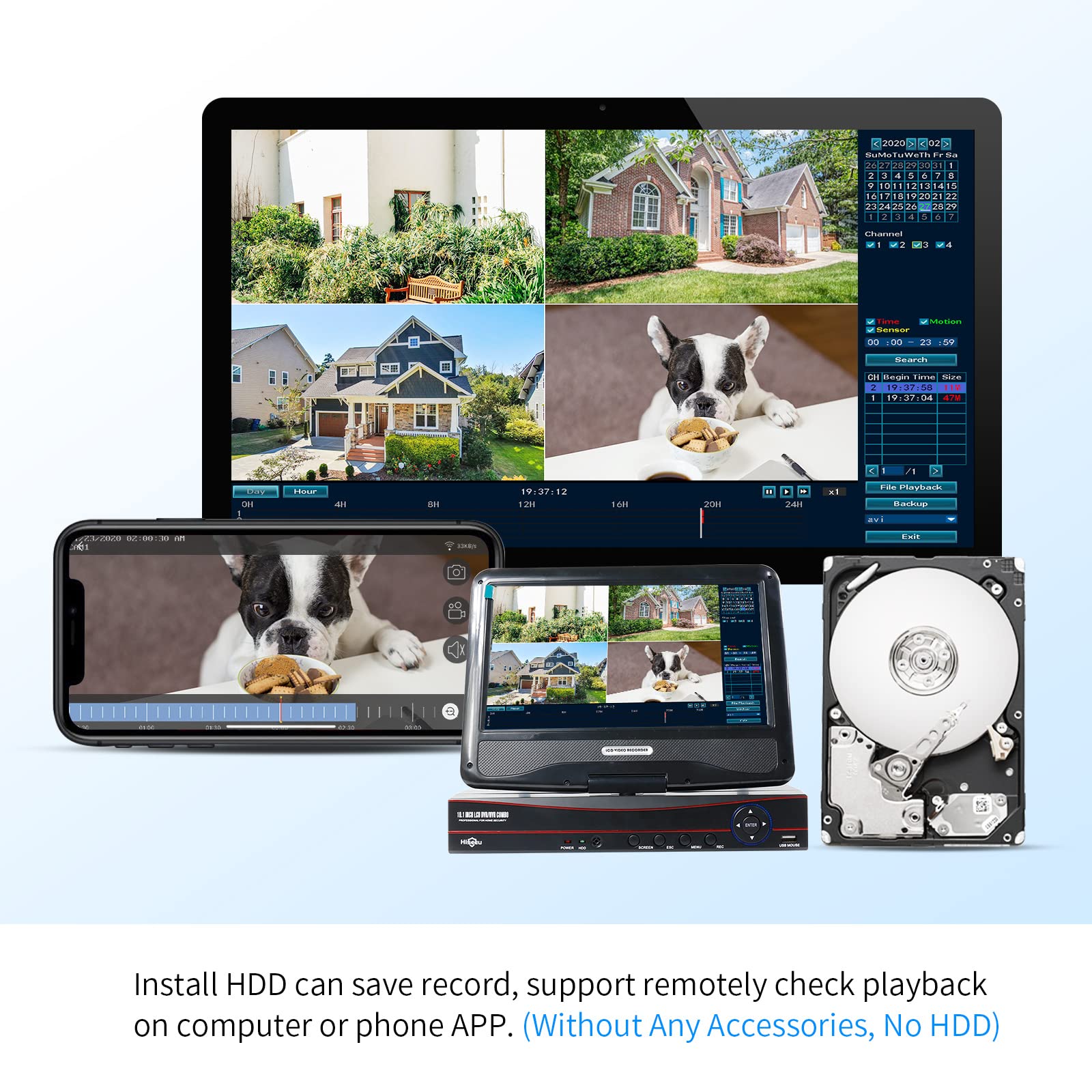 ?No Hdd? 10'' Lcd Wireless Wifi Nvr 10 Channels Network Video Recorder, Motion Detection Zones, 24/7 Record, Work With Hiseeu Eseecloud 1080P/3Mp/5Mp Wireless Camera