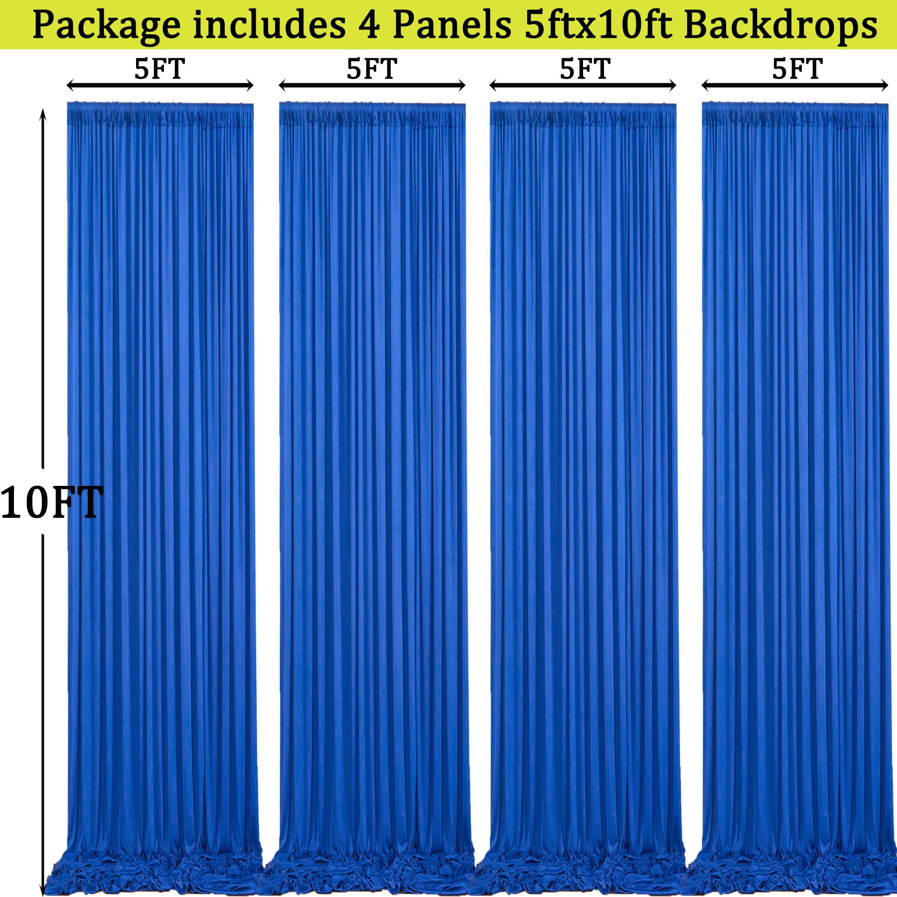 20Ft X 10Ft Royal Blue Backdrop Curtains For Parties, 4 Panels 5X10Ft Wrinkle Free Silky Polyester Photo Backdrop Drapes Backgro